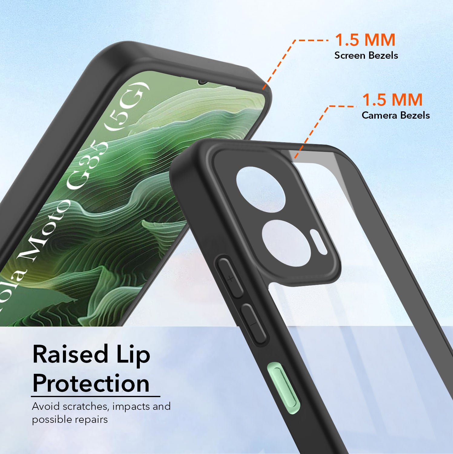 For Motorola Moto G35 5G Combo with Back Cover and 9H Tempered Glass (Lifetime Anti-Yellow | Crystal Clear Shockproof | Oleophobic Coating Screen Glass)