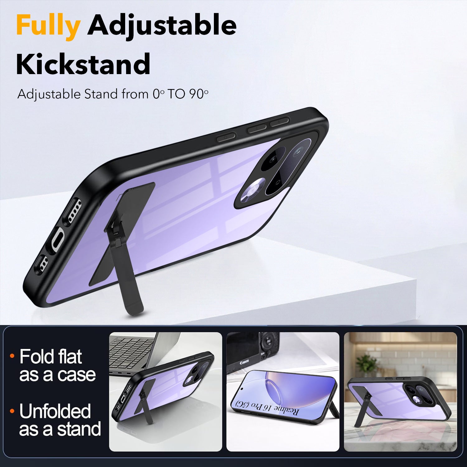 For Realme 16 Pro Back Cover Case (Built-in Stand | Lifetime Anti Yellow | Kickstand Shockproof | Camera Protection | MagSafe Compatible)