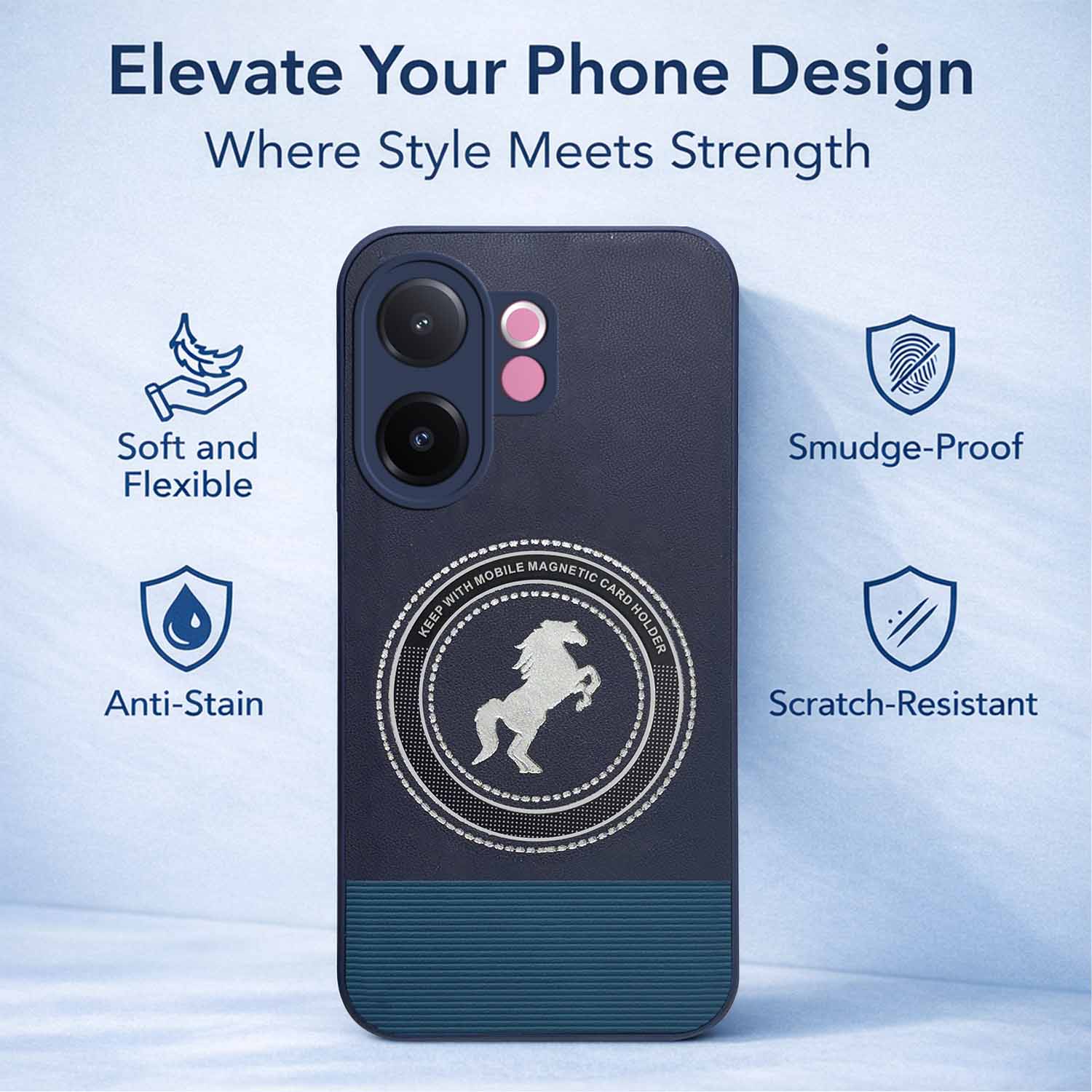 For Vivo V60e Back Cover Case PU Leather Finish (Professional Minimalist Texture | MagSafe Compatile | Camera Protection | Sleek Sober Formal)
