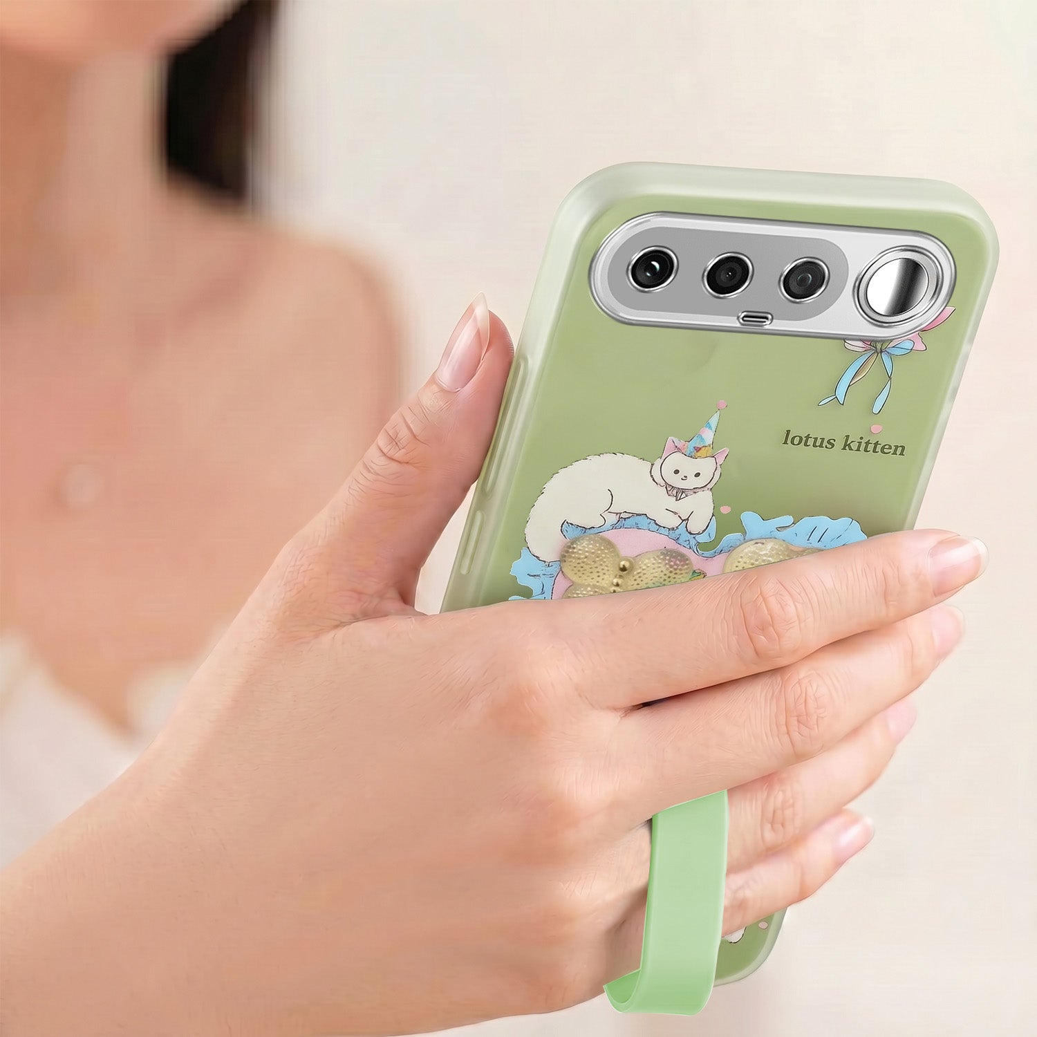 For Realme 16 Back Cover Case (3D Cute Heart Strap Holder | Camera Protection | Designer Girls Print)