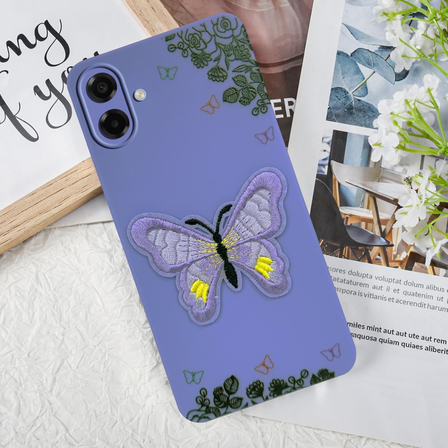 For Samsung Galaxy A07 5G | F70e 5G Back Cover Case (Soft Butterfly Embroidery | Women Teen Girls | Camera Protection| Matte Silicone)