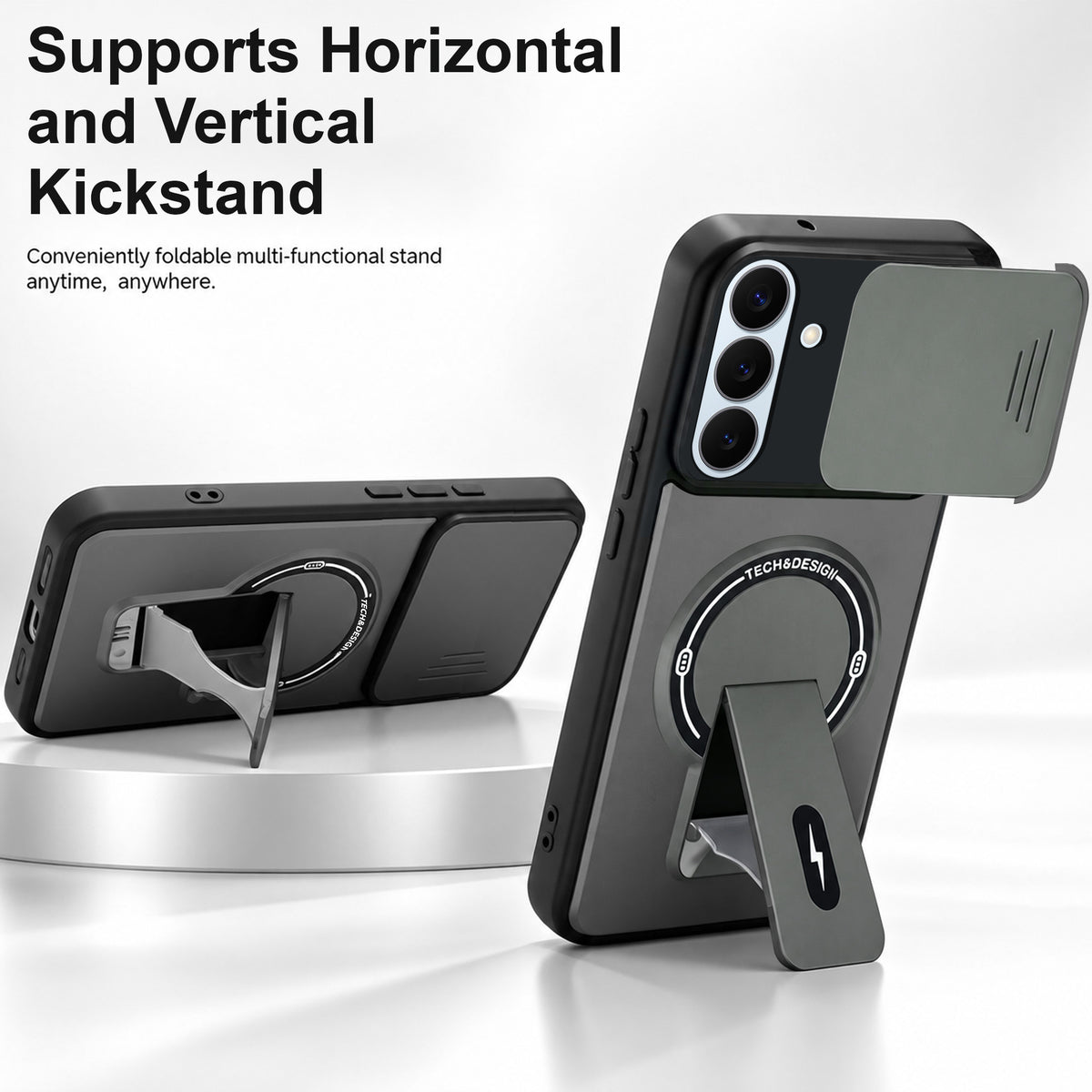 For Samsung Galaxy S26 5G Back Case Cover Metallic (Hybrid Armor Kickstand | Sliding Shutter Camera Protection | MagSafe Compatible)