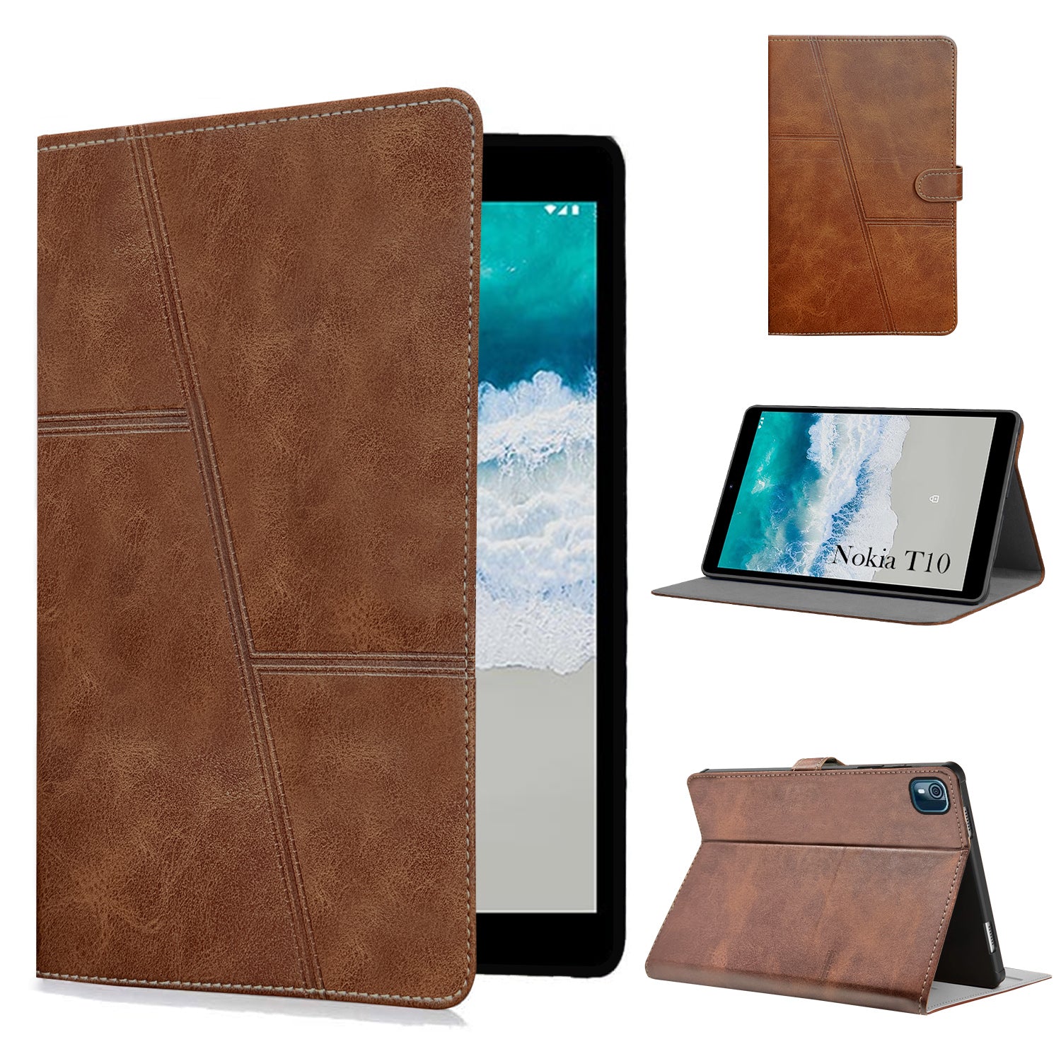For Flip Cover Folio Case  Nokia T10 (TA-1503, TA-1472, TA-1462, TA-1457) 8 Inch (PU Leather | Multi-Angle Smart Stand | Card Storage Slots | Silicone Back Pouch)
