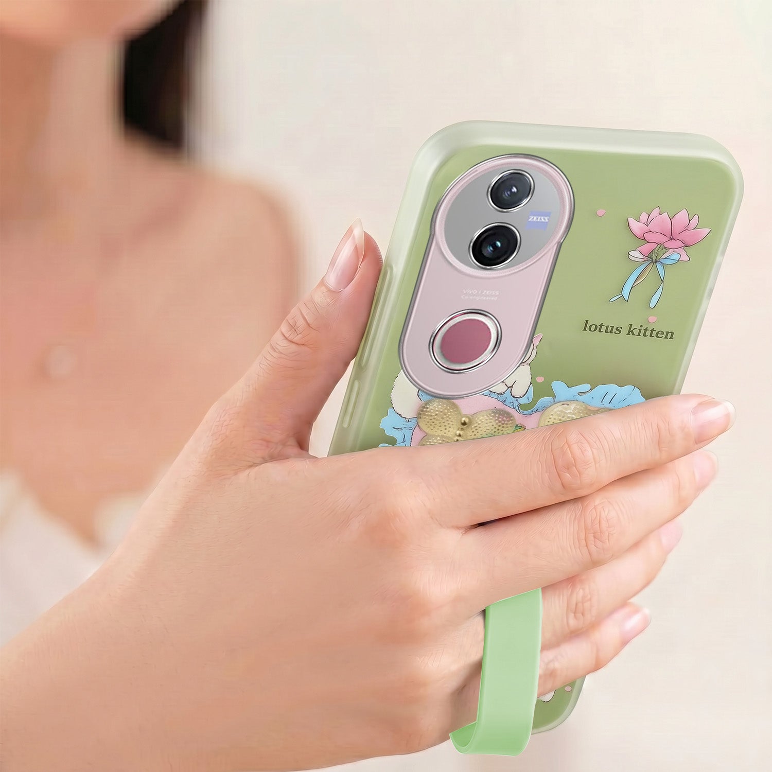 For Vivo V50 | Vivo V50e Back Cover Case (3D Cute Heart Strap Holder | Camera Protection | Designer Girls Print)
