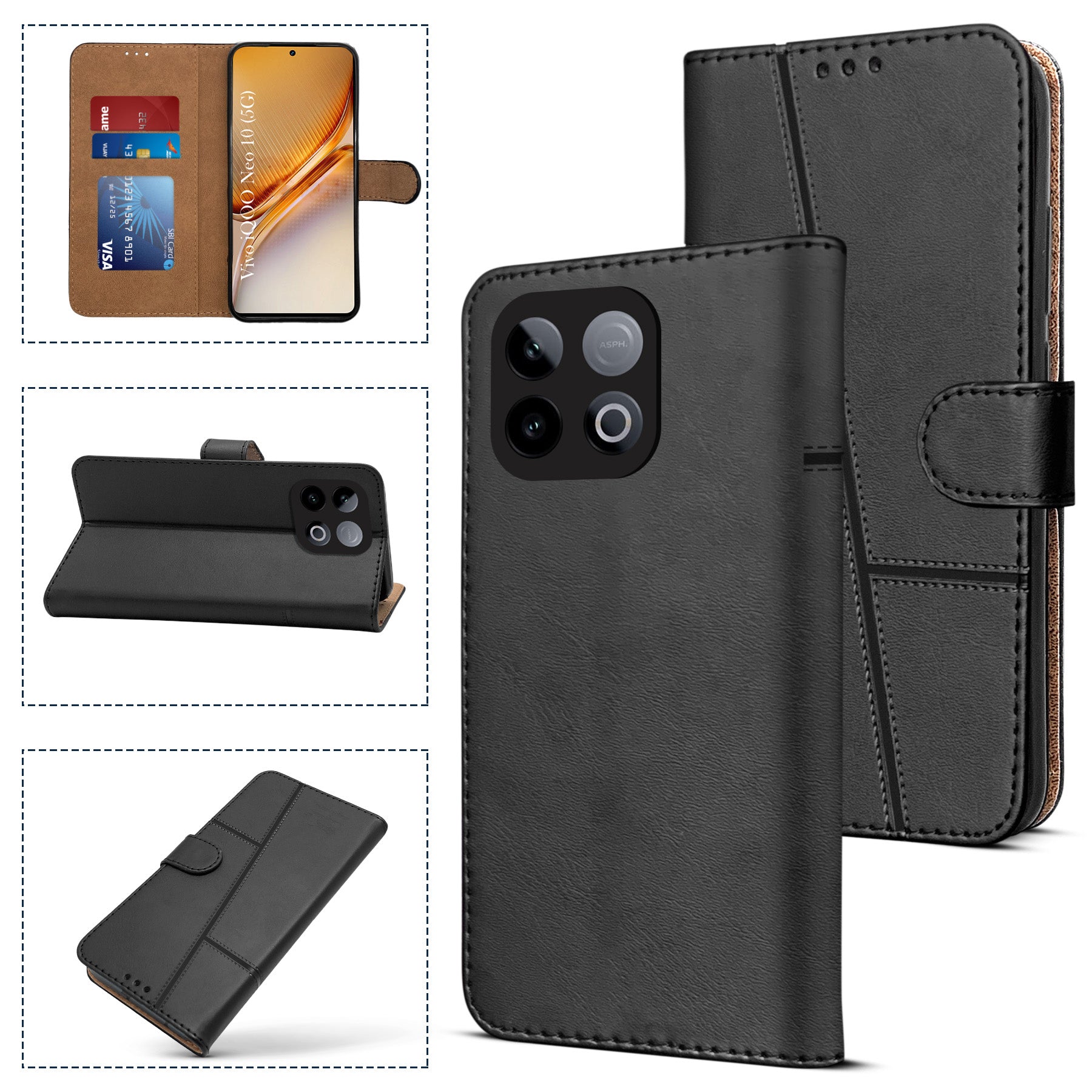 For Vivo iQOO Neo 10 Flip Cover Case ( Stitched Leather with Magnetic Closure)