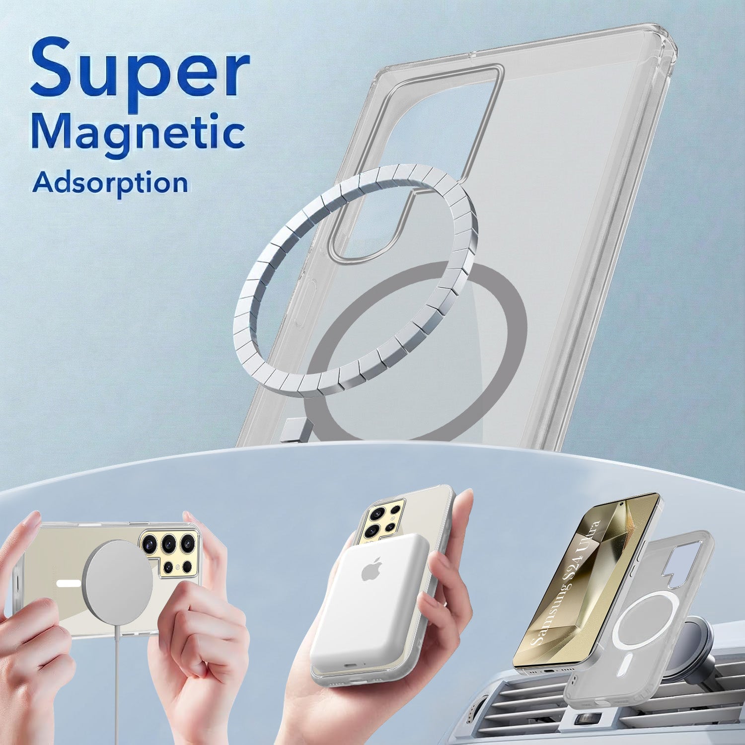 For Samsung Galaxy S24 Ultra Back Cover Case Lifetime Anti-Yellow MagSafe Compatible Clear (Sleek Hard Crystal | Shockproof and Camera Protection)