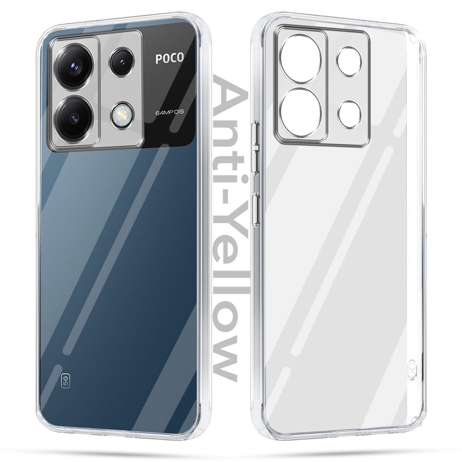 For Poco X6 5G Combo with Back Cover and 9H Tempered Glass (Lifetime Anti-Yellow | Sleek Hard Crystal | Oleophobic Coating Screen Glass)