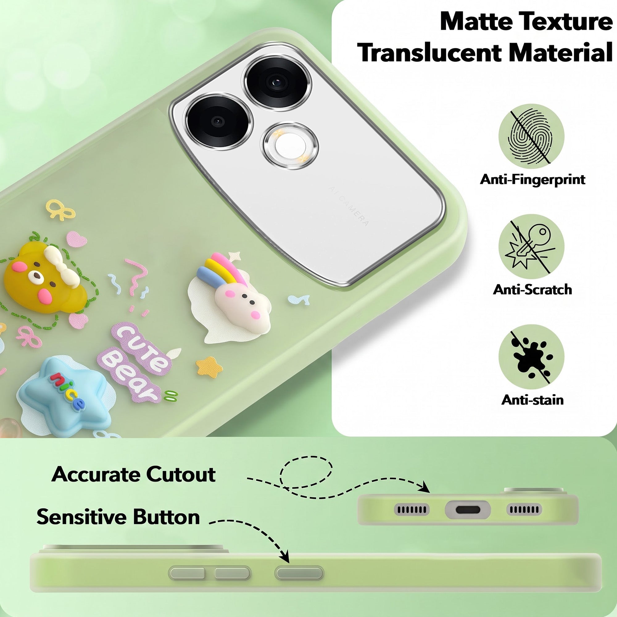 For Oppo F33 Pro 5G Back Cover Case (3D Cute Cartoons | Hard Back Side Soft | Matte Premium Finish | HD Printing)