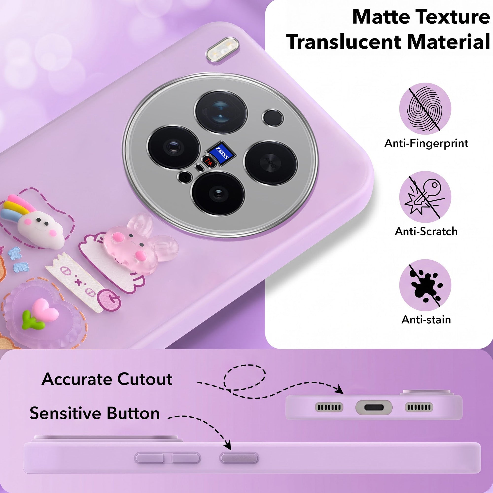 For Vivo X300 Pro Back Cover Case (3D Cute Cartoons | Hard Back Side Soft | Matte Premium Finish | HD Printing)