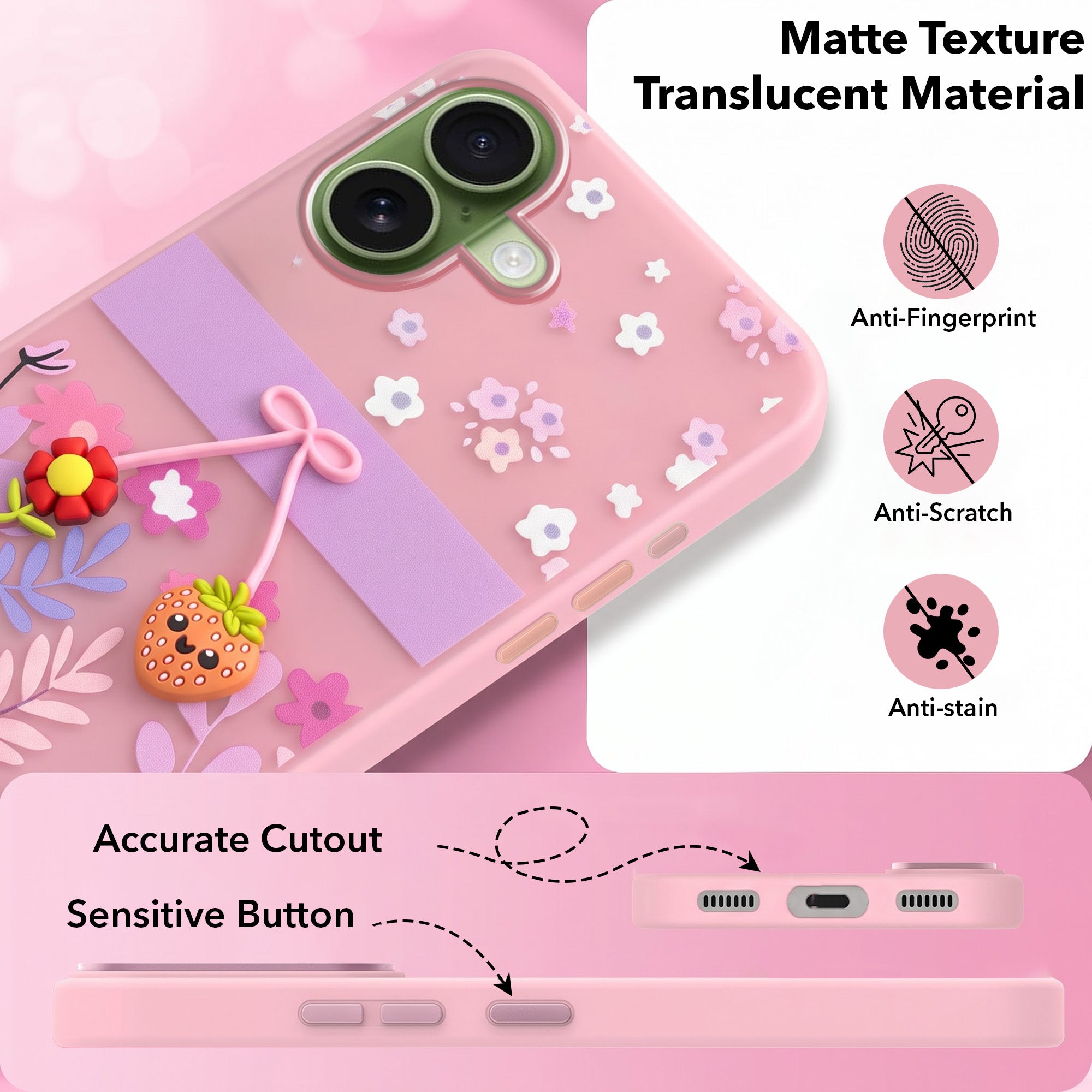 For Apple iPhone 17 Back Cover Case (3D Cute Cartoons | Hard Back Side Soft | Matte Premium Finish | HD Printing)