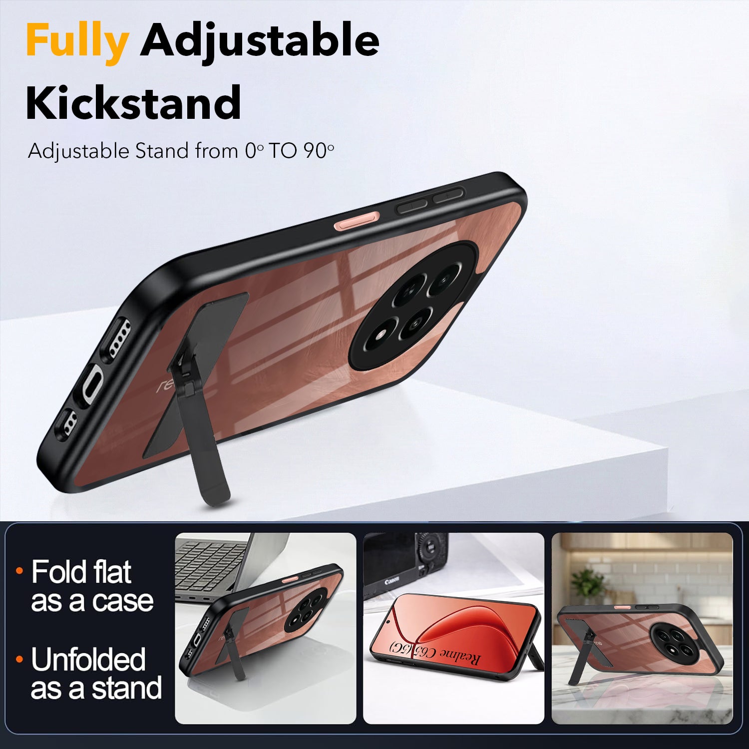 For Realme C65 5G Back Cover Case (Built-in Stand | Lifetime Anti Yellow | Kickstand Shockproof | Camera Protection | MagSafe Compatible)