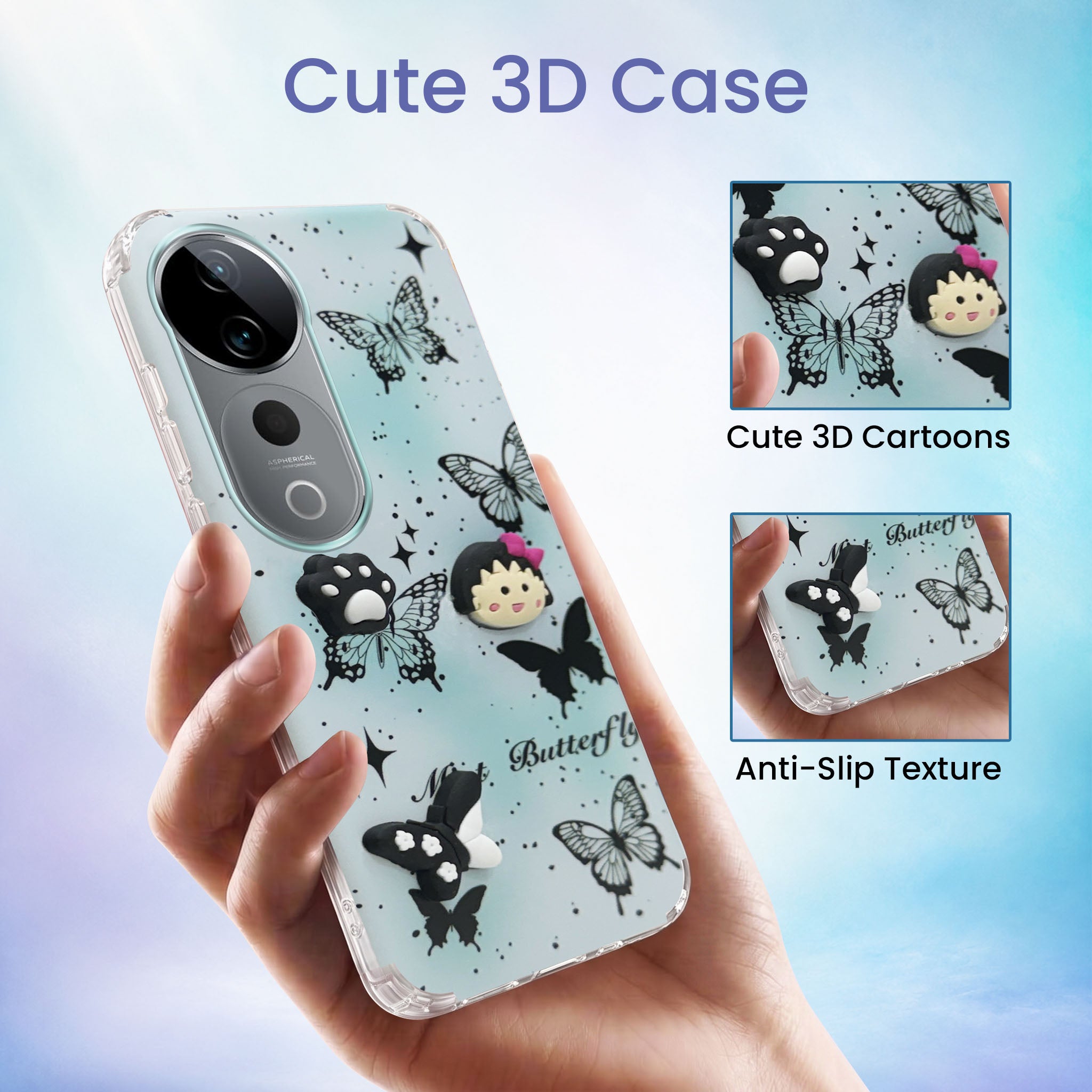For Vivo T3 Ultra Back Cover Case (3D Cute Cartoons | Hard Back Side Soft | Matte Premium Finish | HD Printing)