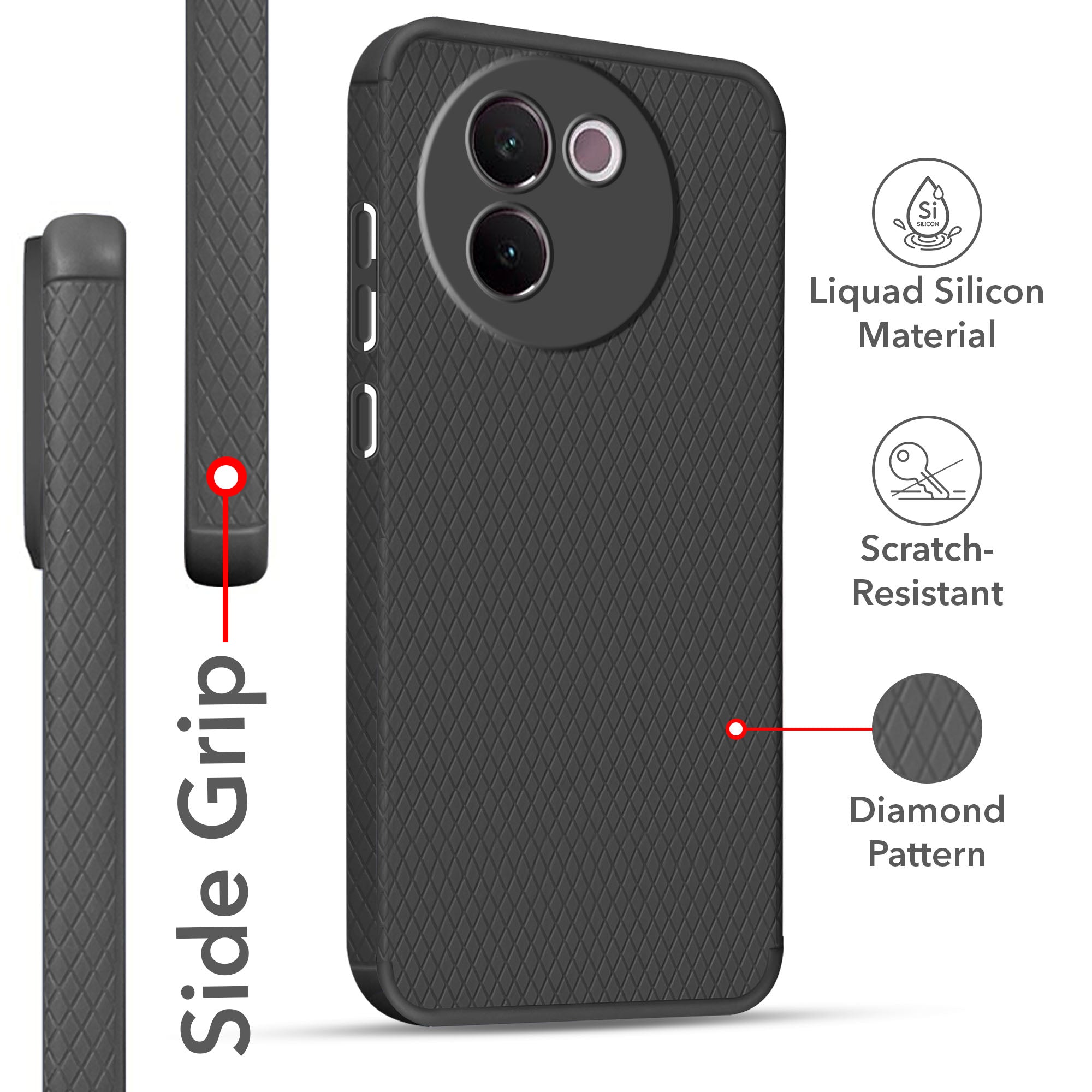 For Vivo V30e 5G Back Cover Case (Liquid Silicone | Side Grip | Camera Protection