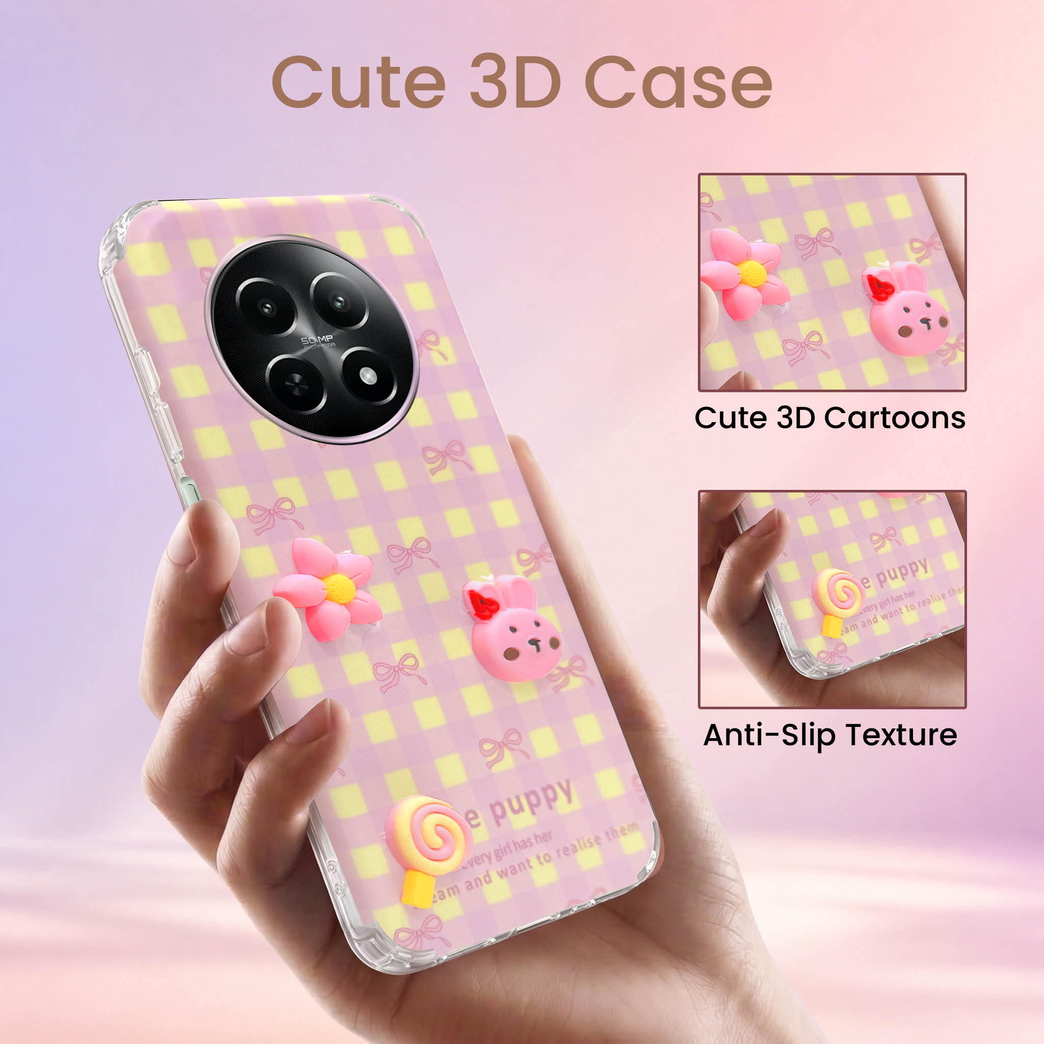 For Realme 12 | Realme 12X Back Cover Case (3D Cute Cartoons | Hard Back Side Soft | Matte Premium Finish | HD Printing)