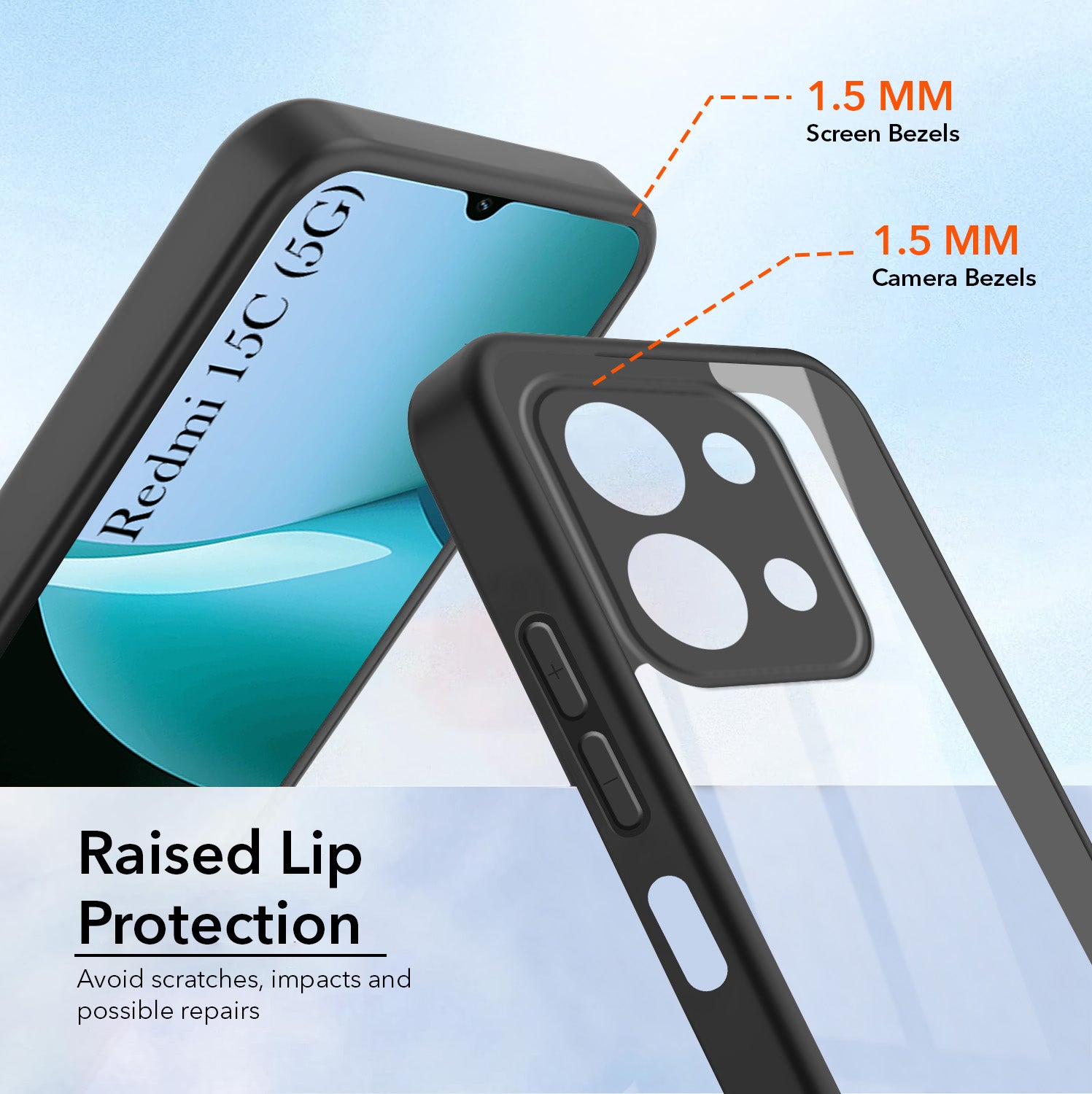 For Redmi 15C Combo with Back Cover and 9H Tempered Glass (Lifetime Anti-Yellow | Crystal Clear Shockproof | Oleophobic Coating Screen Glass)