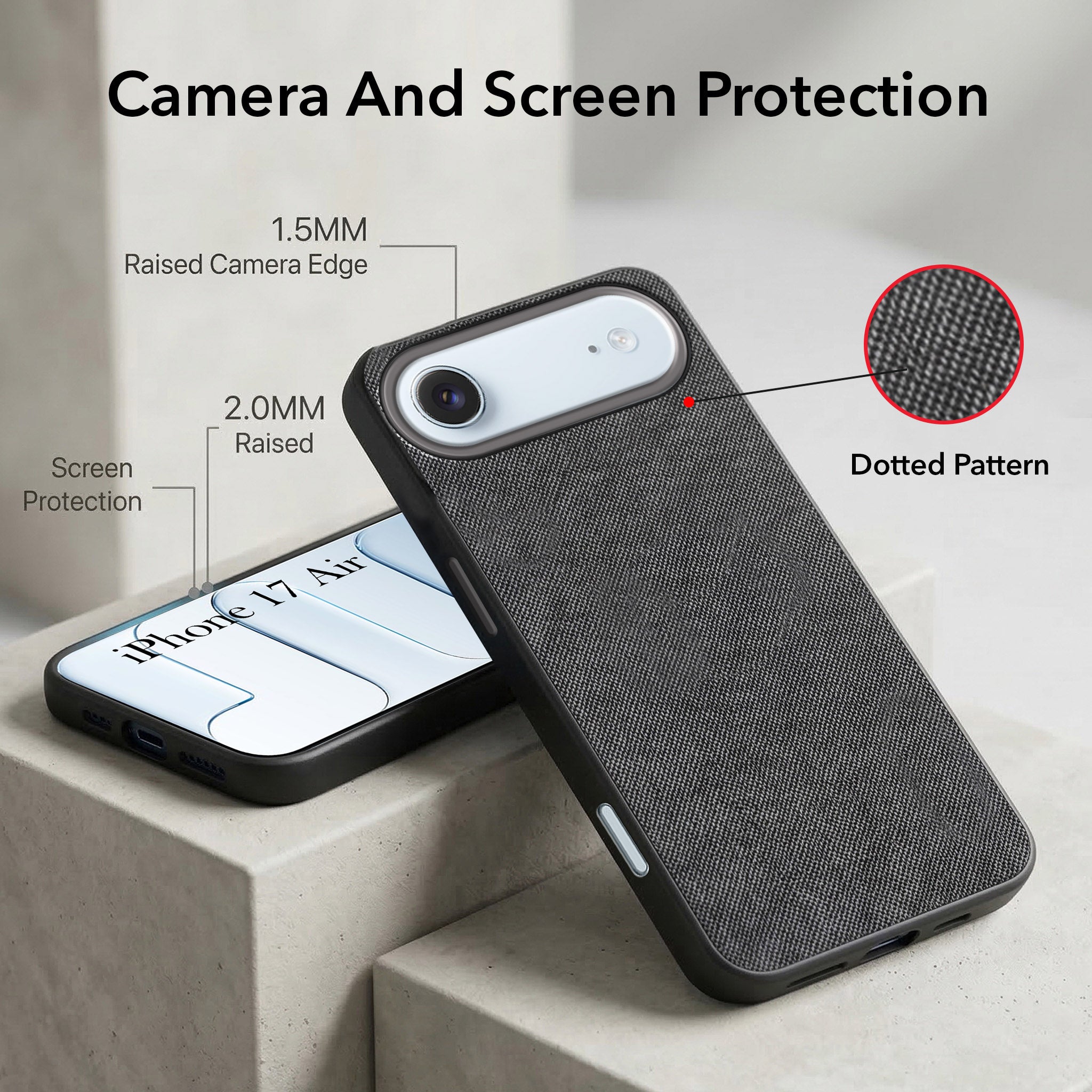 For Apple iPhone 17 Air Combo with Back Cover and 9H Tempered Glass (Textured Grip Design | Micro-Fiber Cloth Inside | Oleophobic Coating Screen Glass)
