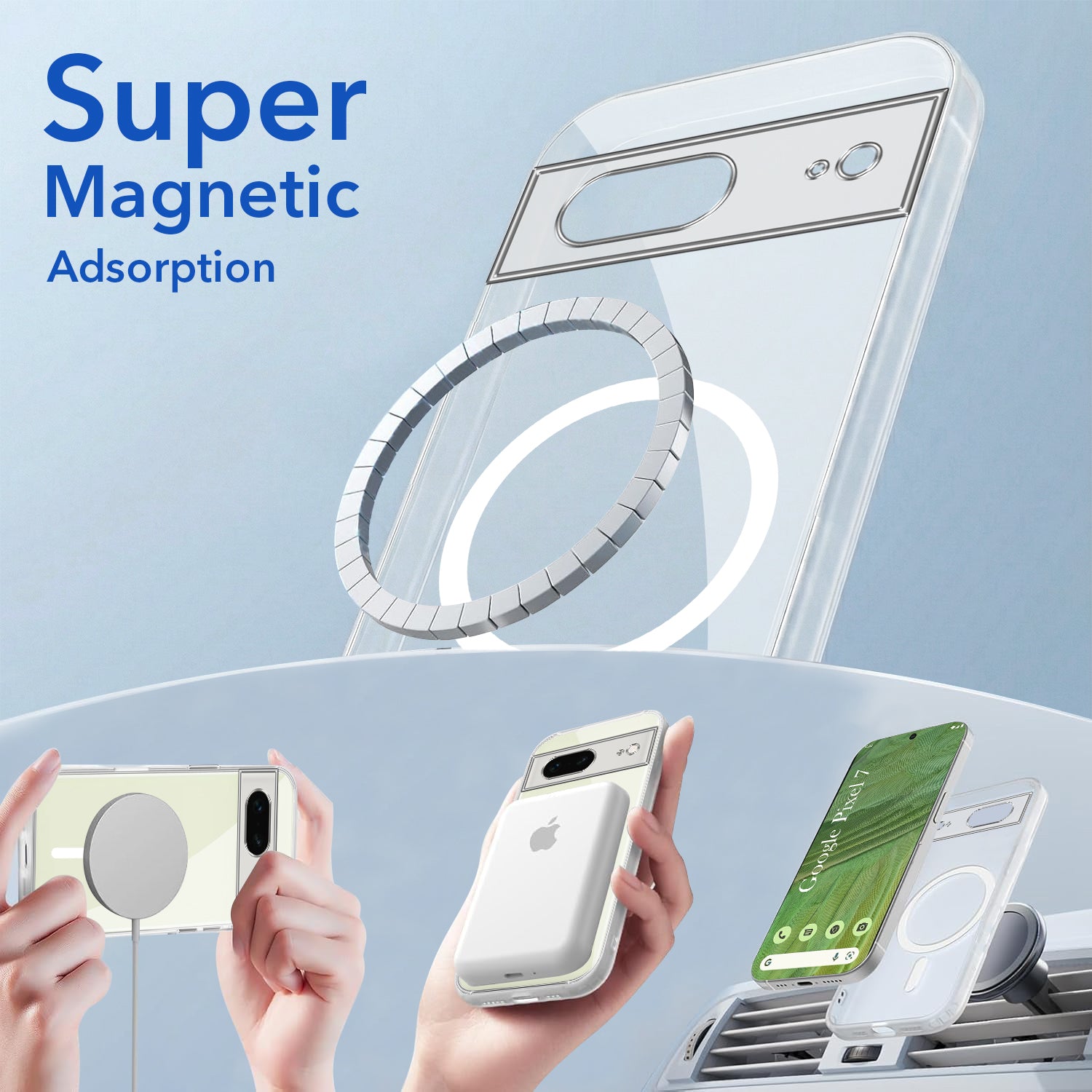 For Google Pixel 7 Back Cover Shockproof Crystal-Clear (MagSafe Wireless Support | Drop & Camera Protection | Hard Polycarbonate)