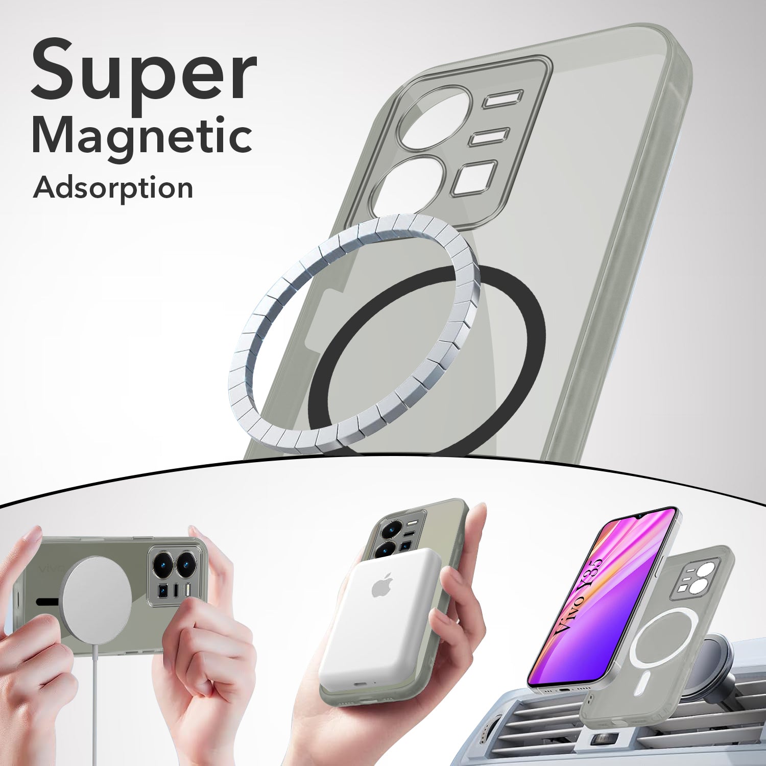 For Vivo Y35 Back Cover Case Lifetime Anti-Yellow MagSafe Compatible Clear (Sleek Hard Crystal | Shockproof and Camera Protection)