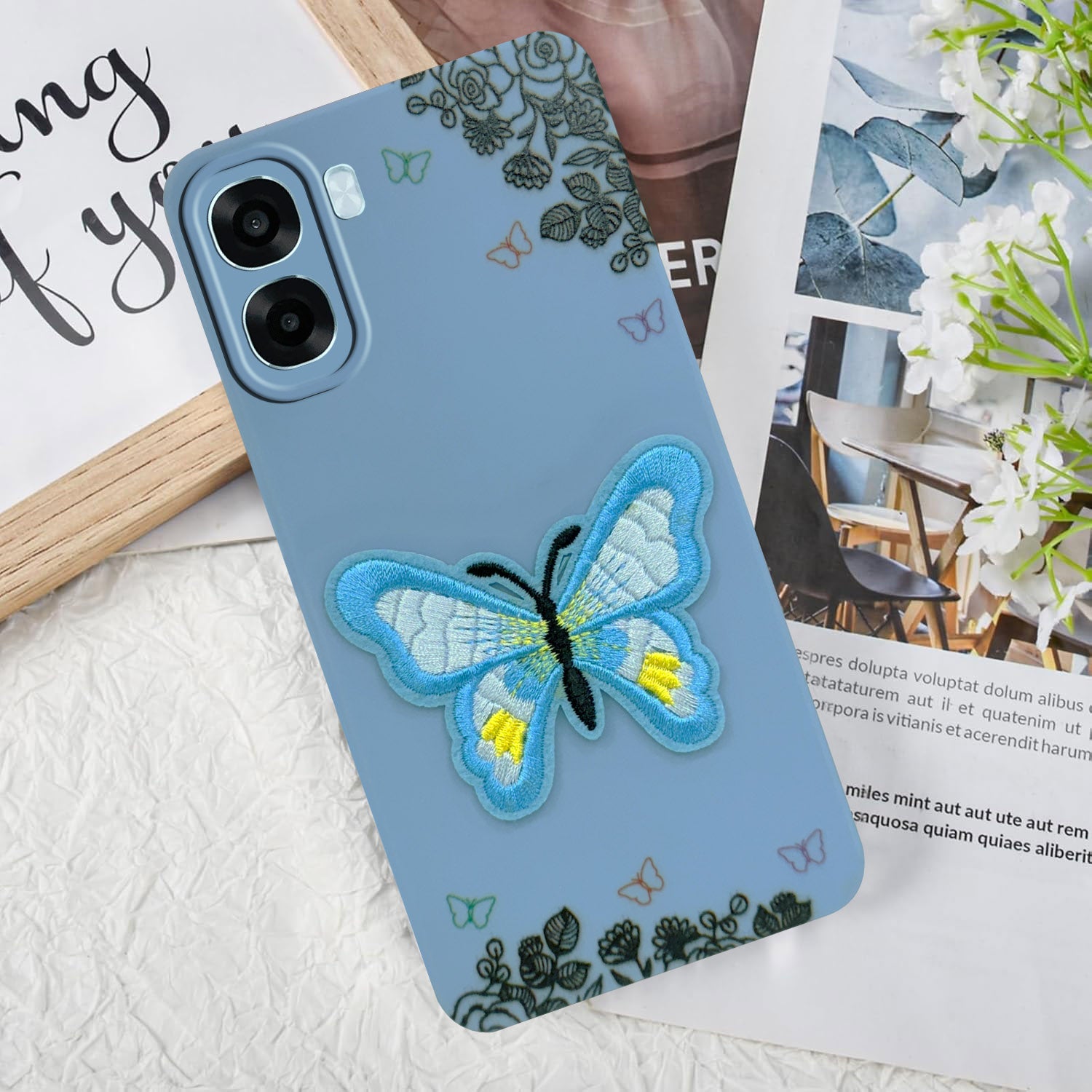 For Oppo A6X | Oppo A6S Back Cover Case (Soft Butterfly Embroidery | Women Teen Girls | Camera Protection| Matte Silicone)