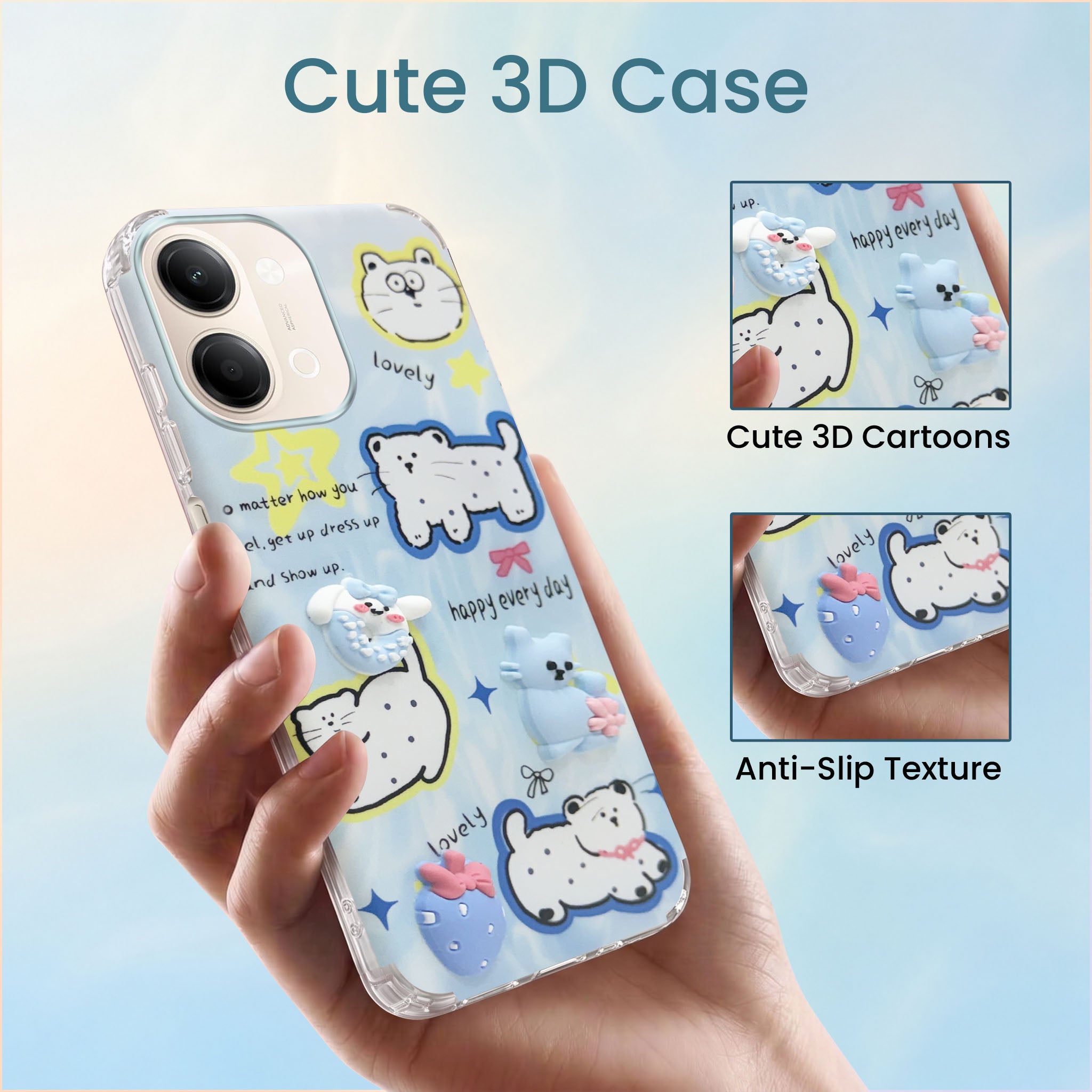 For Vivo Y05 4G Back Cover Case (3D Cute Cartoons | Hard Back Side Soft | Matte Premium Finish | HD Printing)
