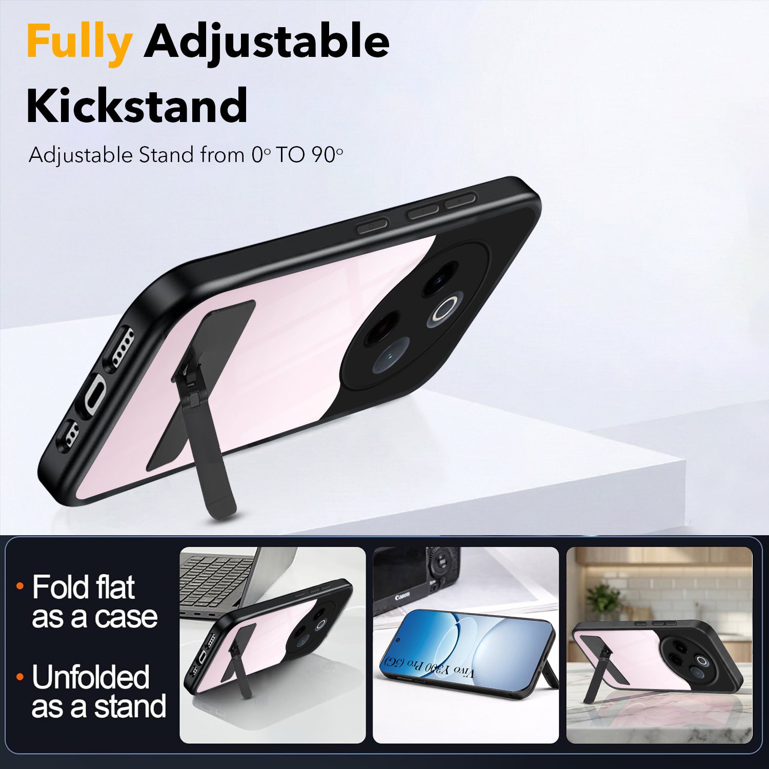 For Vivo Y300 Pro Back Cover Case (Built-in Stand | Lifetime Anti Yellow | Kickstand Shockproof | Camera Protection | MagSafe Compatible)