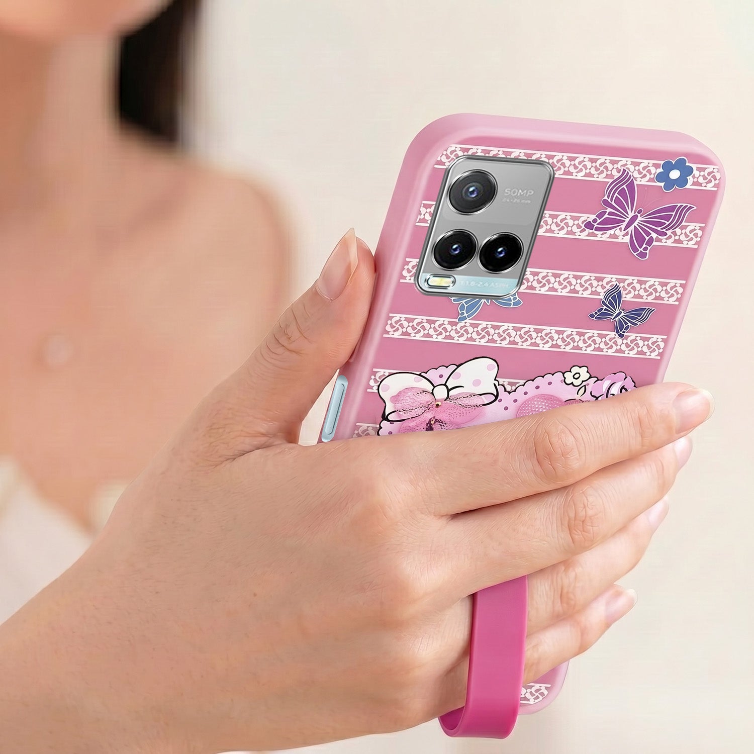For Vivo Y33T | Vivo Y21T | Vivo Y21s Back Cover Case (3D Cute Heart Strap Holder | Camera Protection | Designer Girls Print)