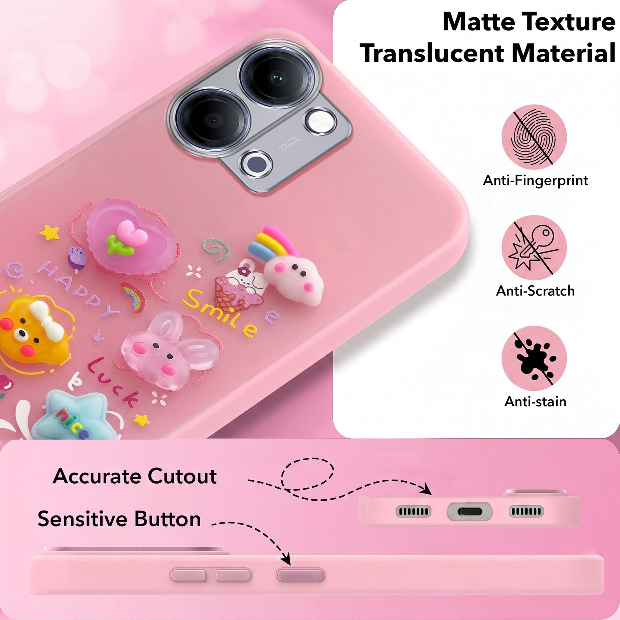 For Vivo Y05 4G | Vivo T5 Lite 5G Back Cover Case (3D Cute Cartoons | Hard Back Side Soft | Matte Premium Finish | HD Printing)