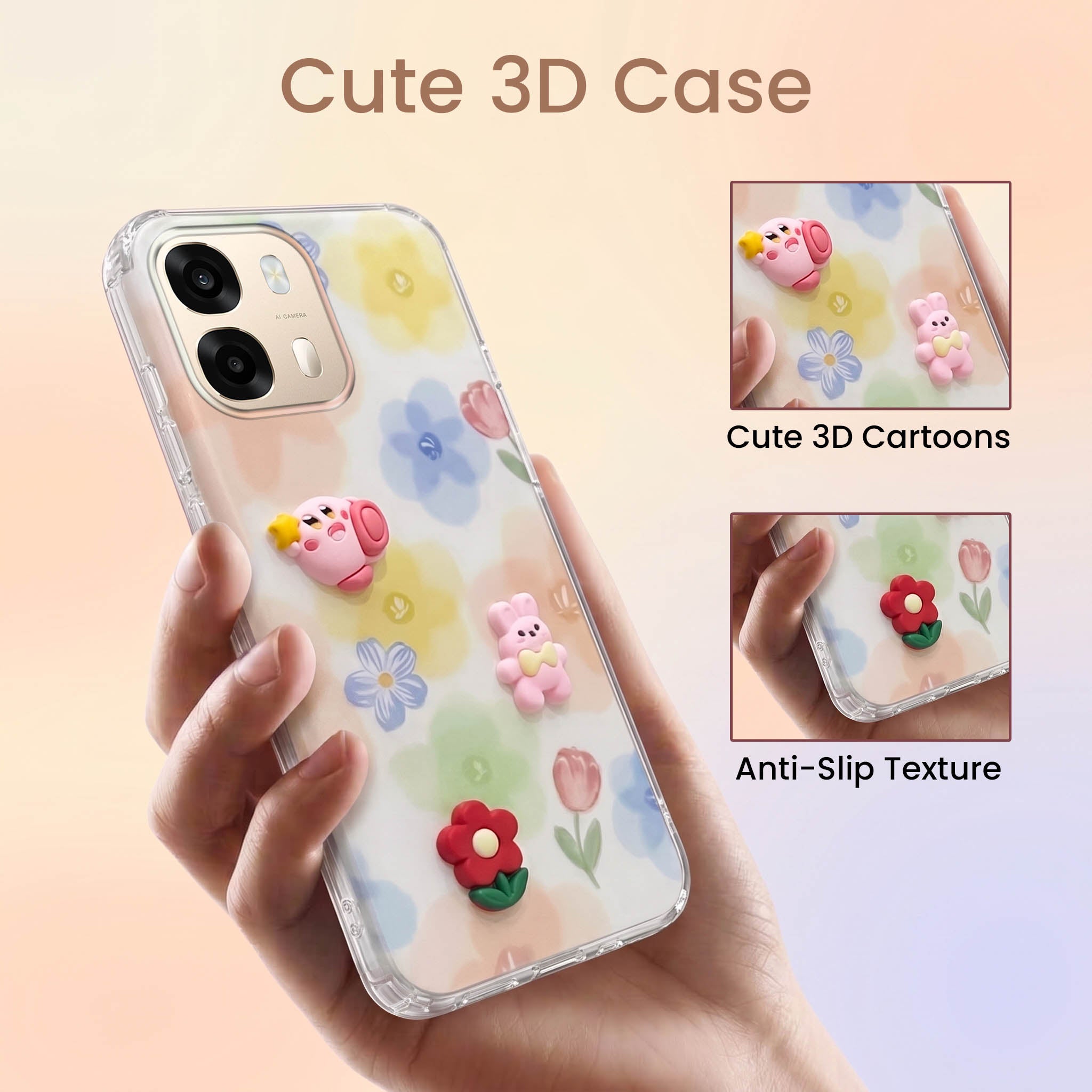 For Oppo A6 Pro Back Cover Case (3D Cute Cartoons | Hard Back Side Soft | Matte Premium Finish | HD Printing)
