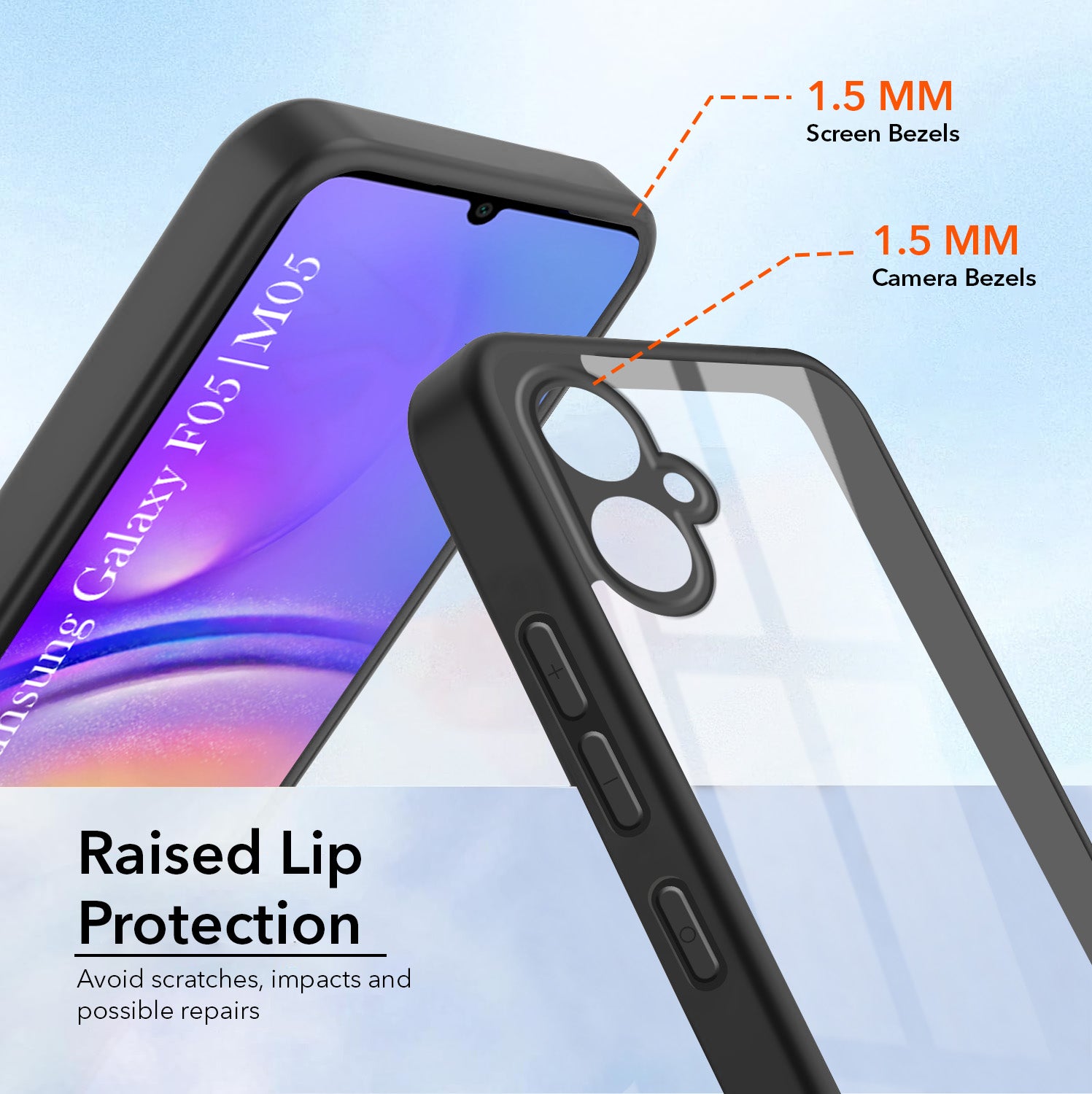 For Samsung Galaxy F05 | M05 Combo with Back Cover and 9H Tempered Glass (Lifetime Anti-Yellow | Crystal Clear Shockproof | Oleophobic Coating Screen Glass)