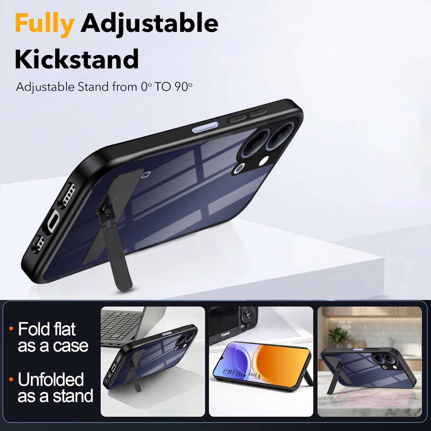 For Vivo Y05 4G Back Cover Case (Built-in Stand | Lifetime Anti Yellow | Kickstand Shockproof | Camera Protection | MagSafe Compatible)
