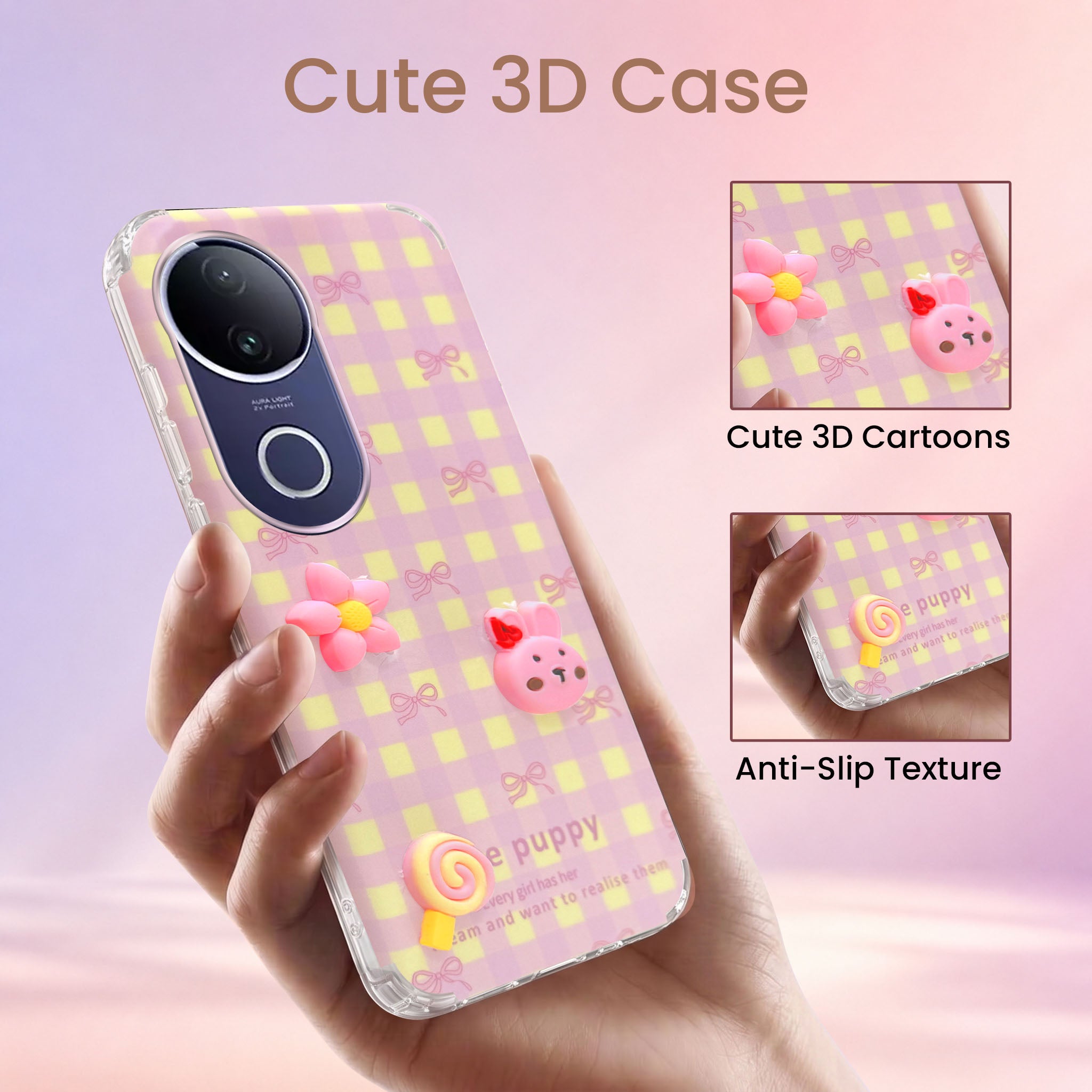 For Vivo T4R Back Cover Case (3D Cute Cartoons | Hard Back Side Soft | Matte Premium Finish | HD Printing)