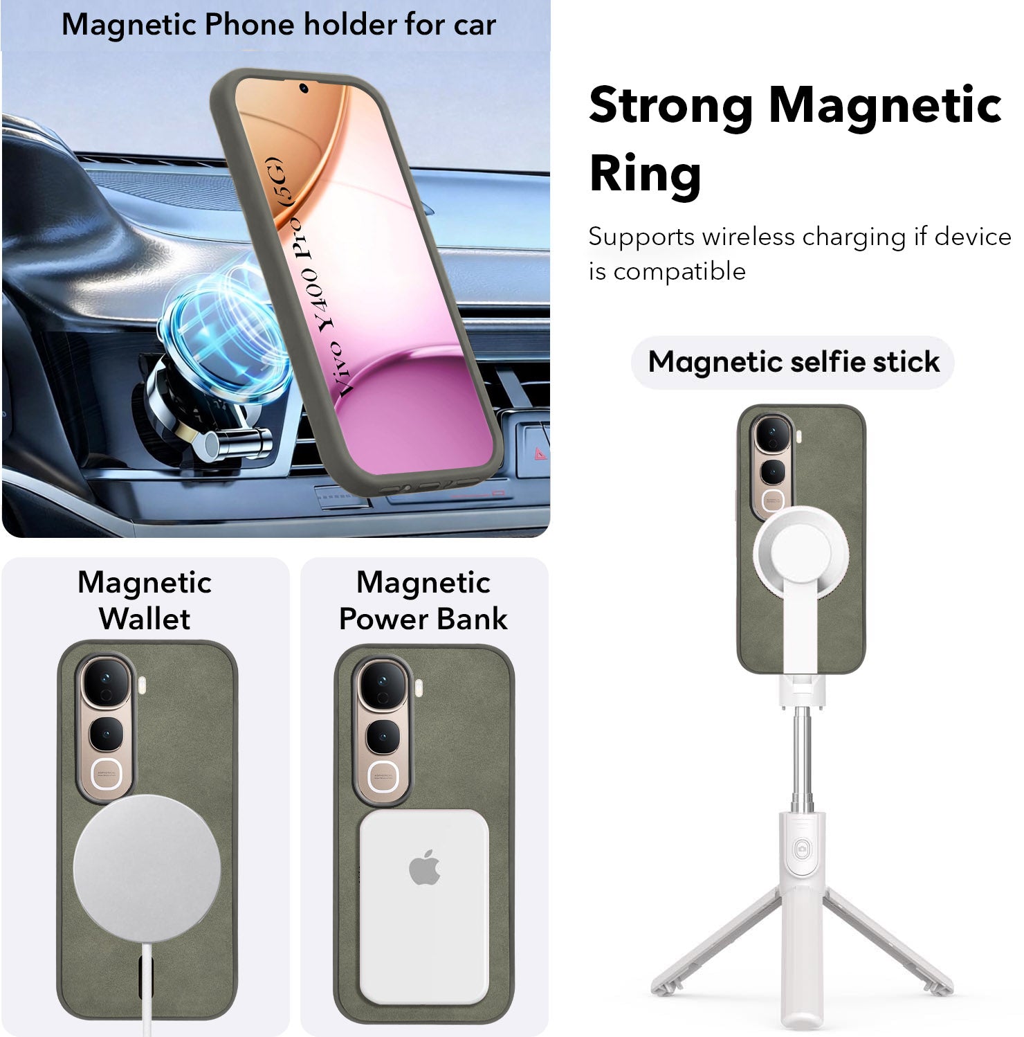 For Vivo Y400 Pro Back Cover Case Leather Finish (MagSafe Compatible Wireless Charging | Soft Touch | Camera Bump Protection)