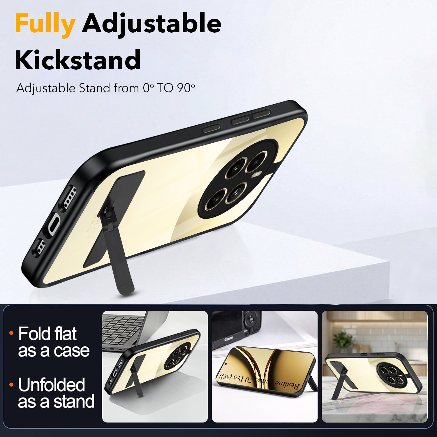 For Realme Narzo 70 Pro Back Cover Case (Built-in Stand | Lifetime Anti Yellow | Kickstand Shockproof | Camera Protection | MagSafe Compatible)