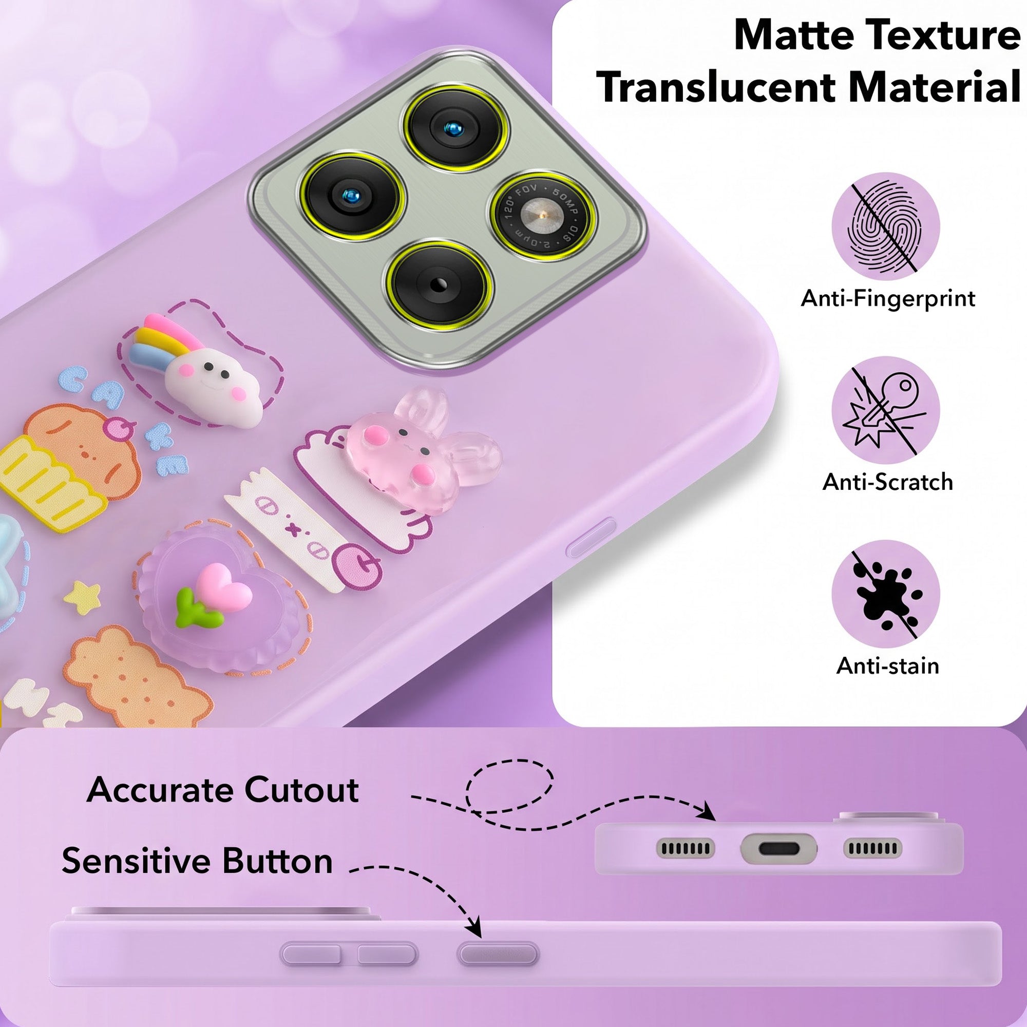 For Motorola Moto Edge 70 Back Cover Case (3D Cute Cartoons | Hard Back Side Soft | Matte Premium Finish | HD Printing)