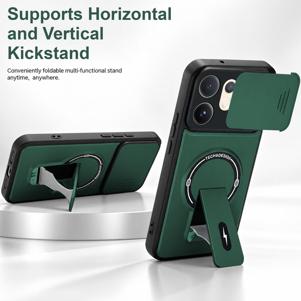For Vivo V60 | Vivo T4 Pro Back Case Cover Metallic (Hybrid Armor Kickstand | Sliding Shutter Camera Protection | MagSafe Compatible)