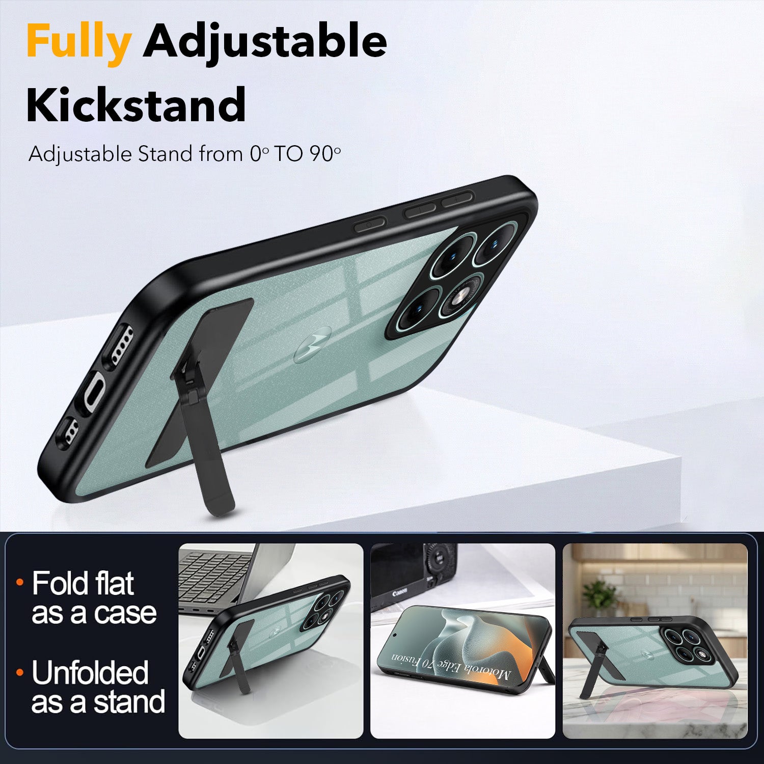 For Motorola Moto Edge 70 Fusion Back Cover Case (Built-in Stand | Lifetime Anti Yellow | Kickstand Shockproof | Camera Protection | MagSafe Compatible)