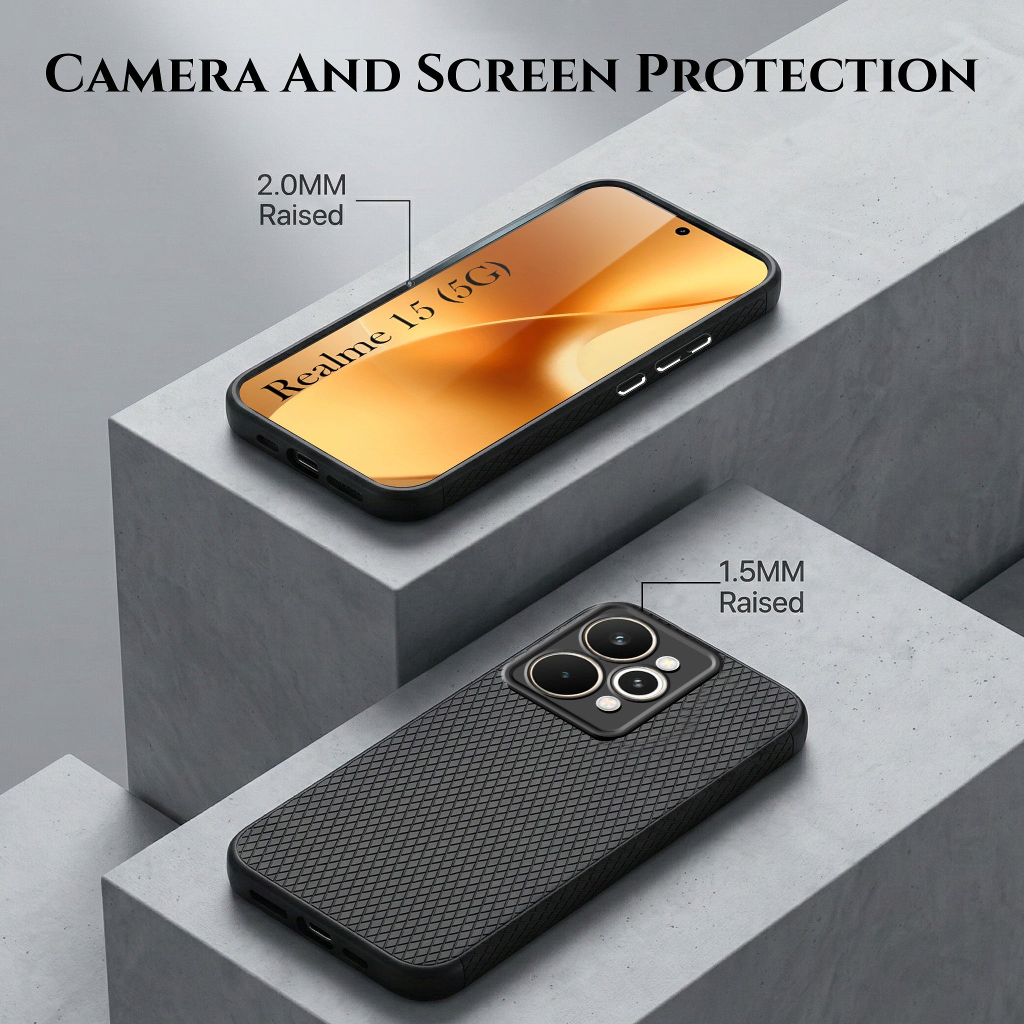 For Realme 15 Combo with Back Cover and 9H Tempered Glass (Liquid Silicone | Camera Protection | Oleophobic Coating Screen Glass)