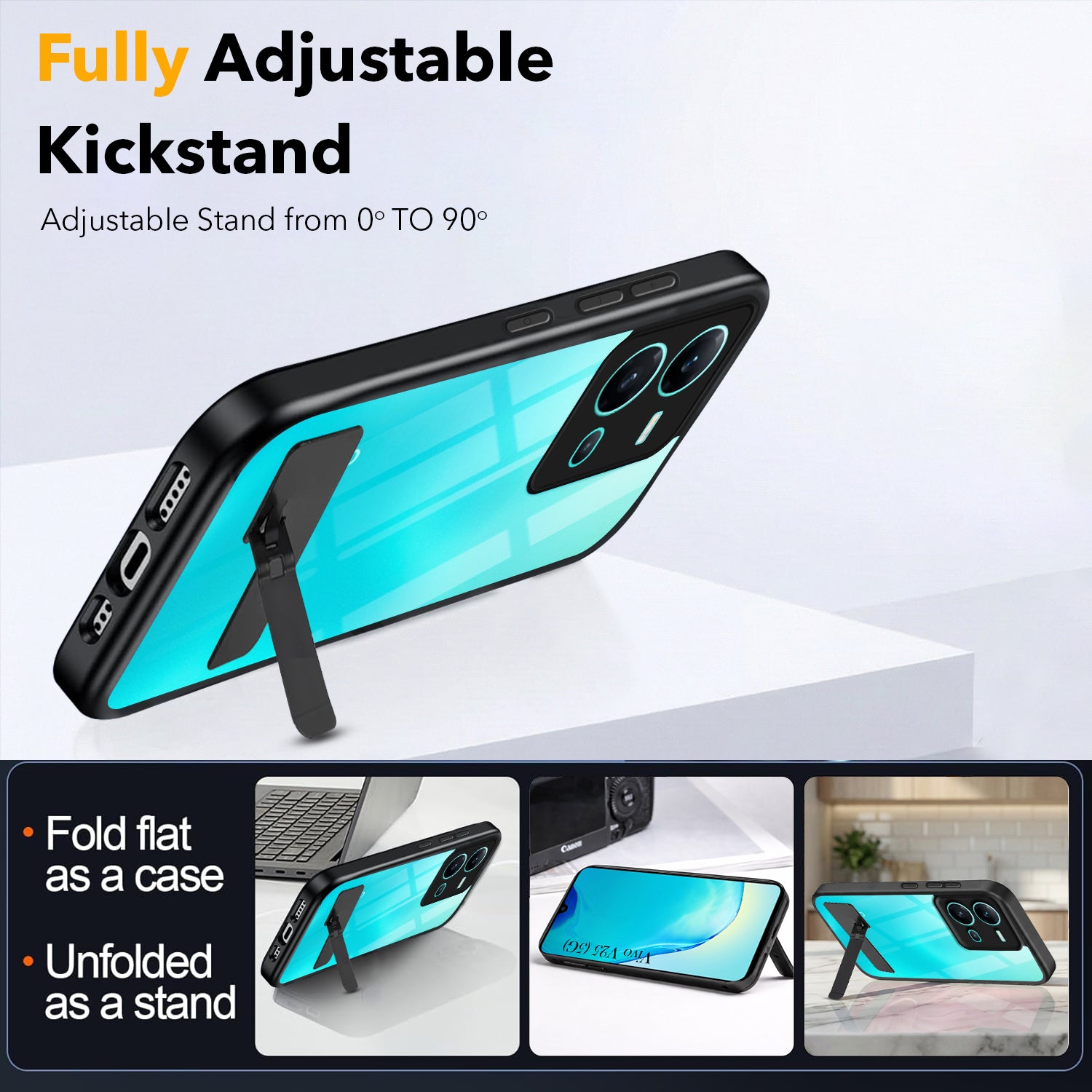 For Vivo V25 5G Back Cover Case (Built-in Stand | Lifetime Anti Yellow | Kickstand Shockproof | Camera Protection | MagSafe Compatible)