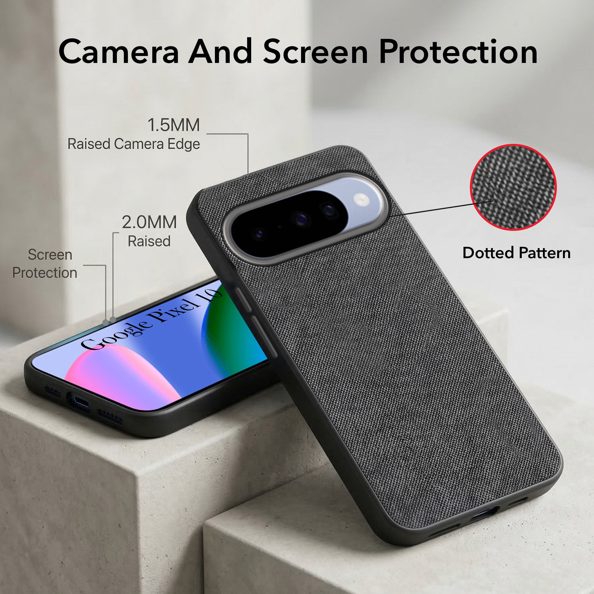 For Google Pixel 10 Combo (Textured Grip Design | Micro-Fiber Cloth Inside | Oleophobic Coating Screen Glass)
