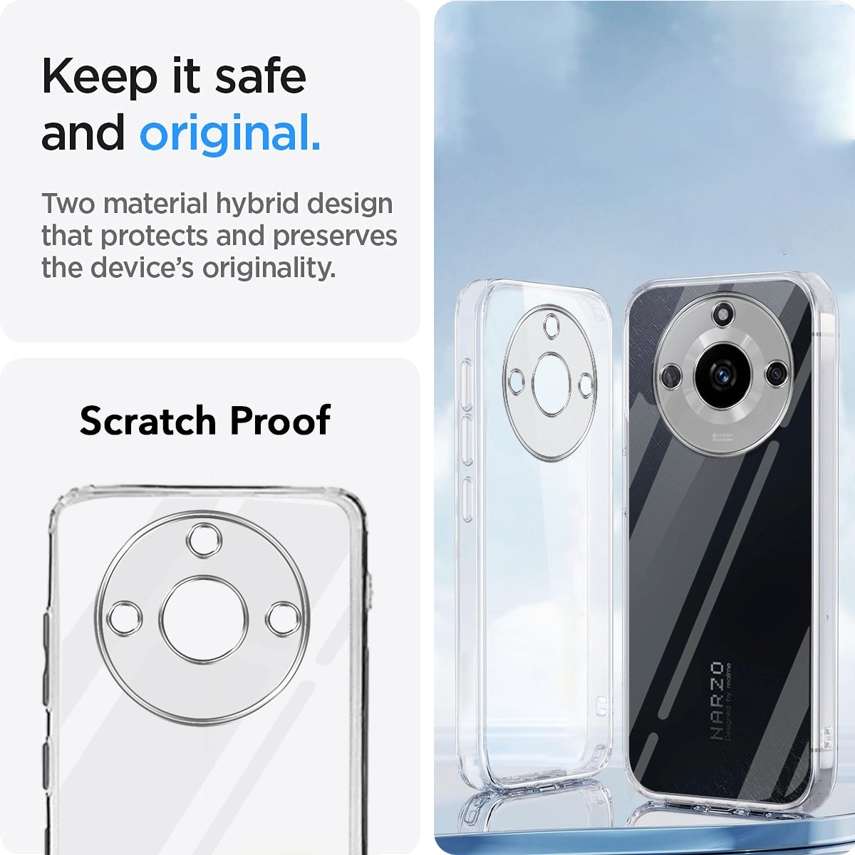 For Realme Narzo 60 Back Cover Case Silicone (Clear Shockproof Case with Camera Protection | Soft and Flexible | Transparent)