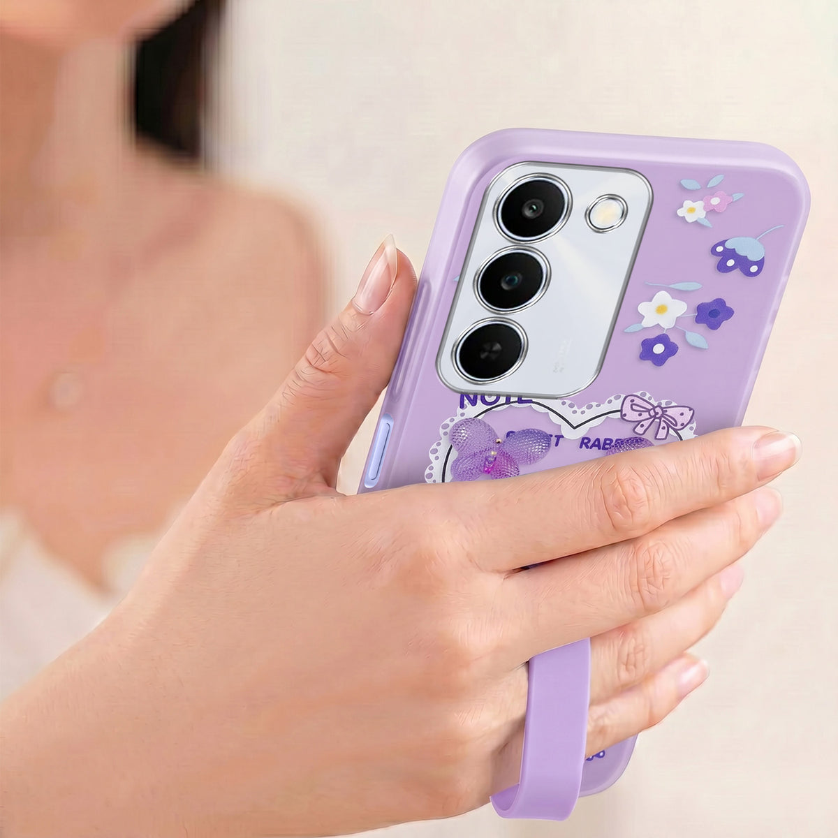For Realme P4 Lite 5G | Narzo 100 Lite 5G Back Cover Case (3D Cute Heart Strap Holder | Camera Protection | Designer Girls Print)