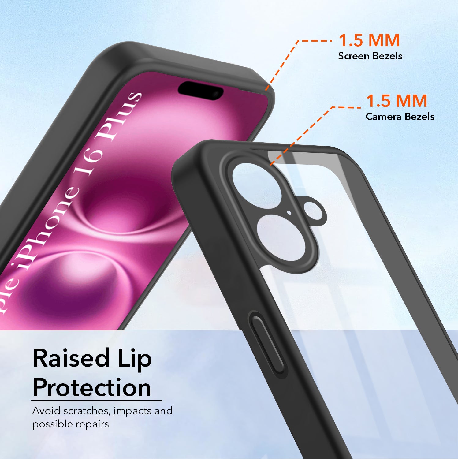 For Apple iPhone 16 Plus Combo with Back Cover and 9H Tempered Glass (Lifetime Anti-Yellow | Crystal Clear Shockproof | Oleophobic Coating Screen Glass)