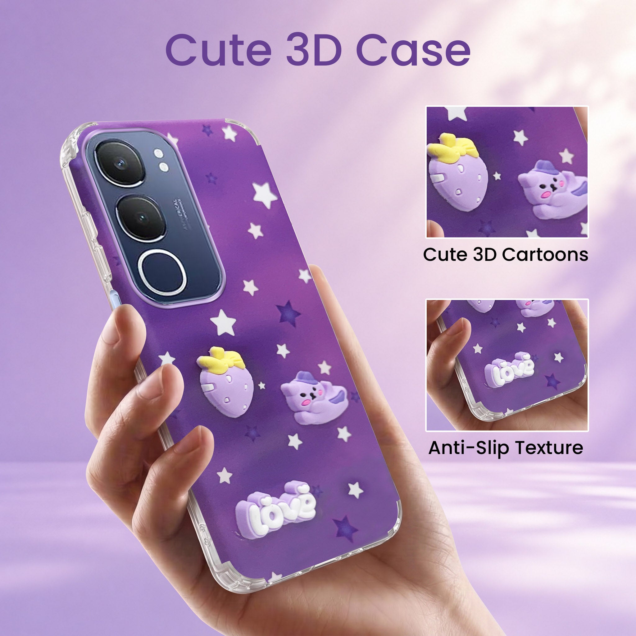 For Vivo Y29 Back Cover Case (3D Cute Cartoons | Hard Back Side Soft | Matte Premium Finish | HD Printing)