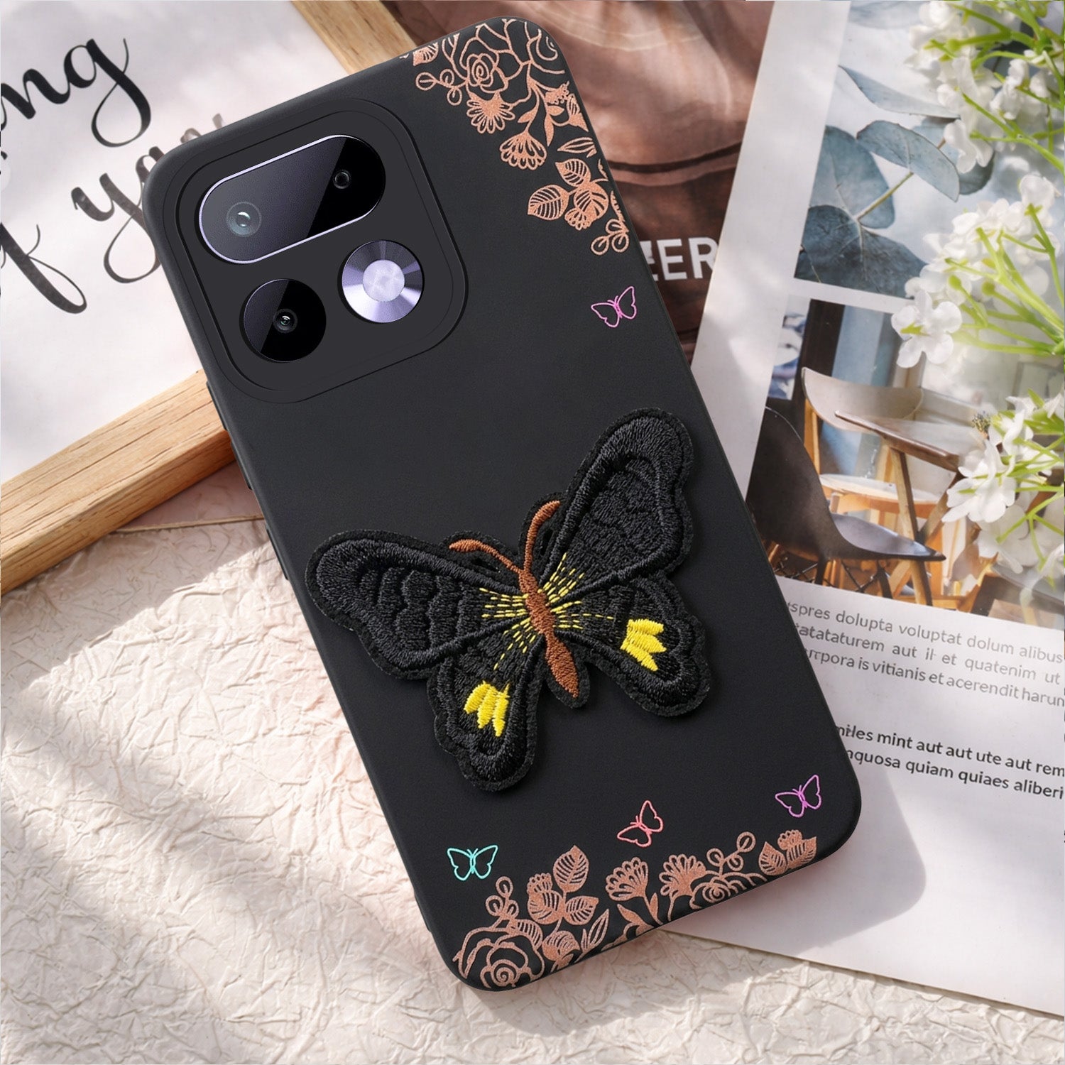 For Realme 16 Pro Back Cover Case (Soft Butterfly Embroidery | Women Teen Girls | Camera Protection| Matte Silicone)