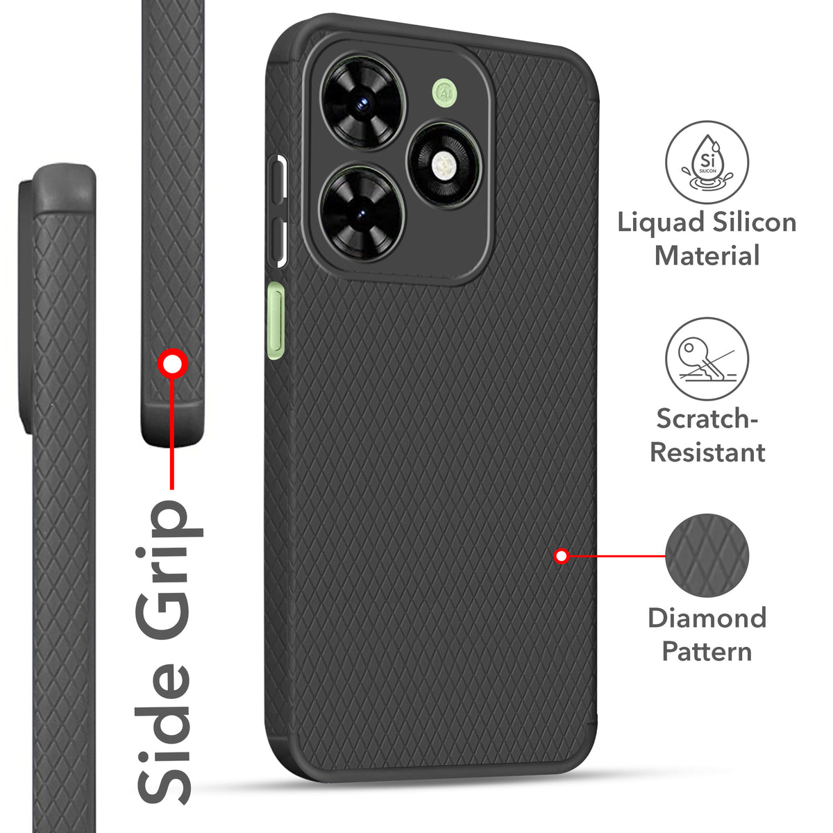 For Tecno Spark Go 2024 Back Cover Case (Liquid Silicone | Side Grip | Camera Protection)