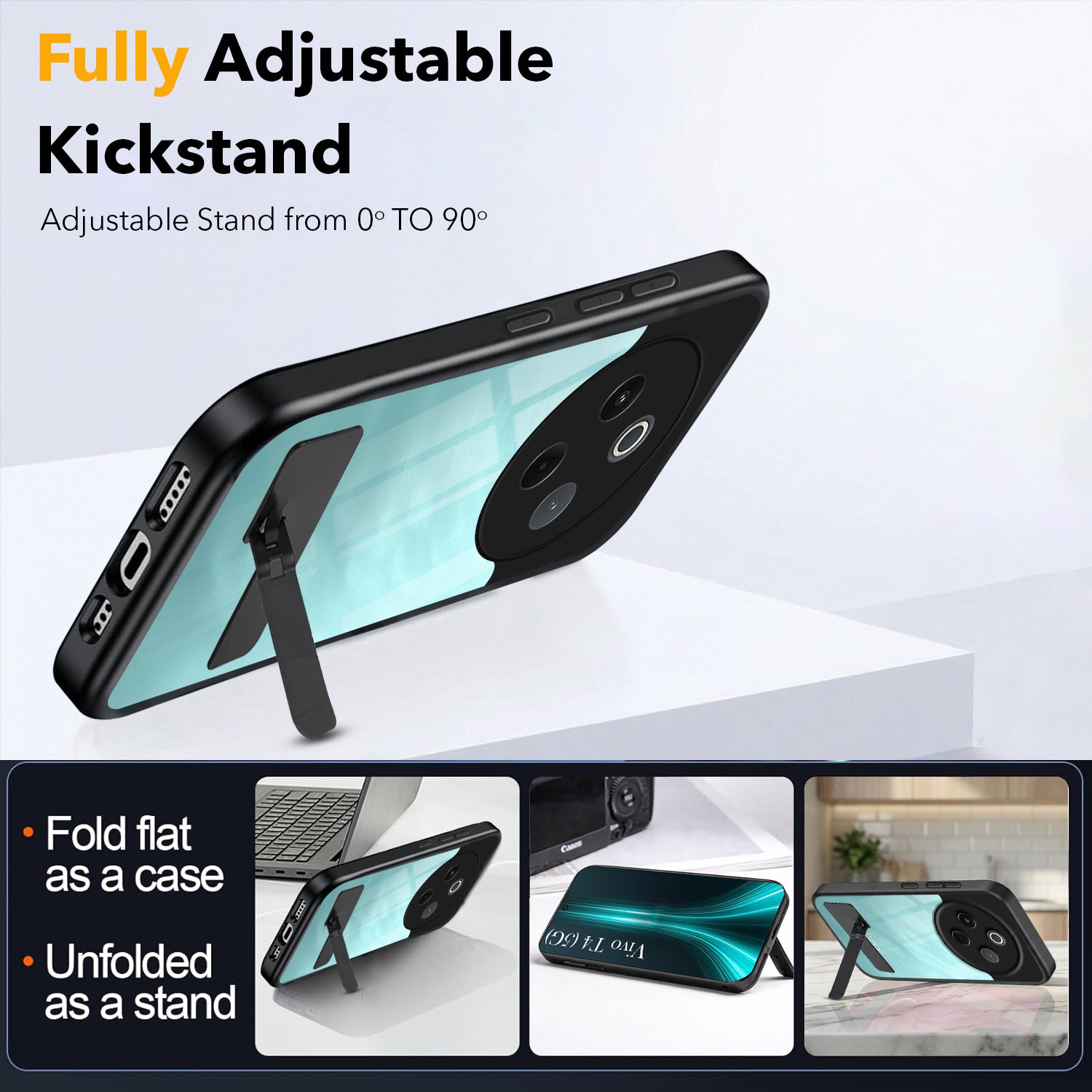 For Vivo T4 Back Cover Case (Built-in Stand | Lifetime Anti Yellow | Kickstand Shockproof | Camera Protection | MagSafe Compatible)