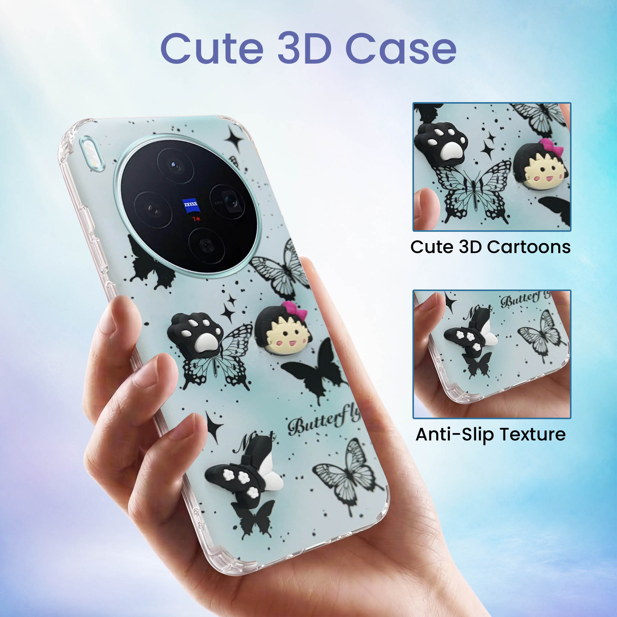 For Vivo X300 5G Back Cover Case (3D Cute Cartoons | Hard Back Side Soft | Matte Premium Finish | HD Printing)