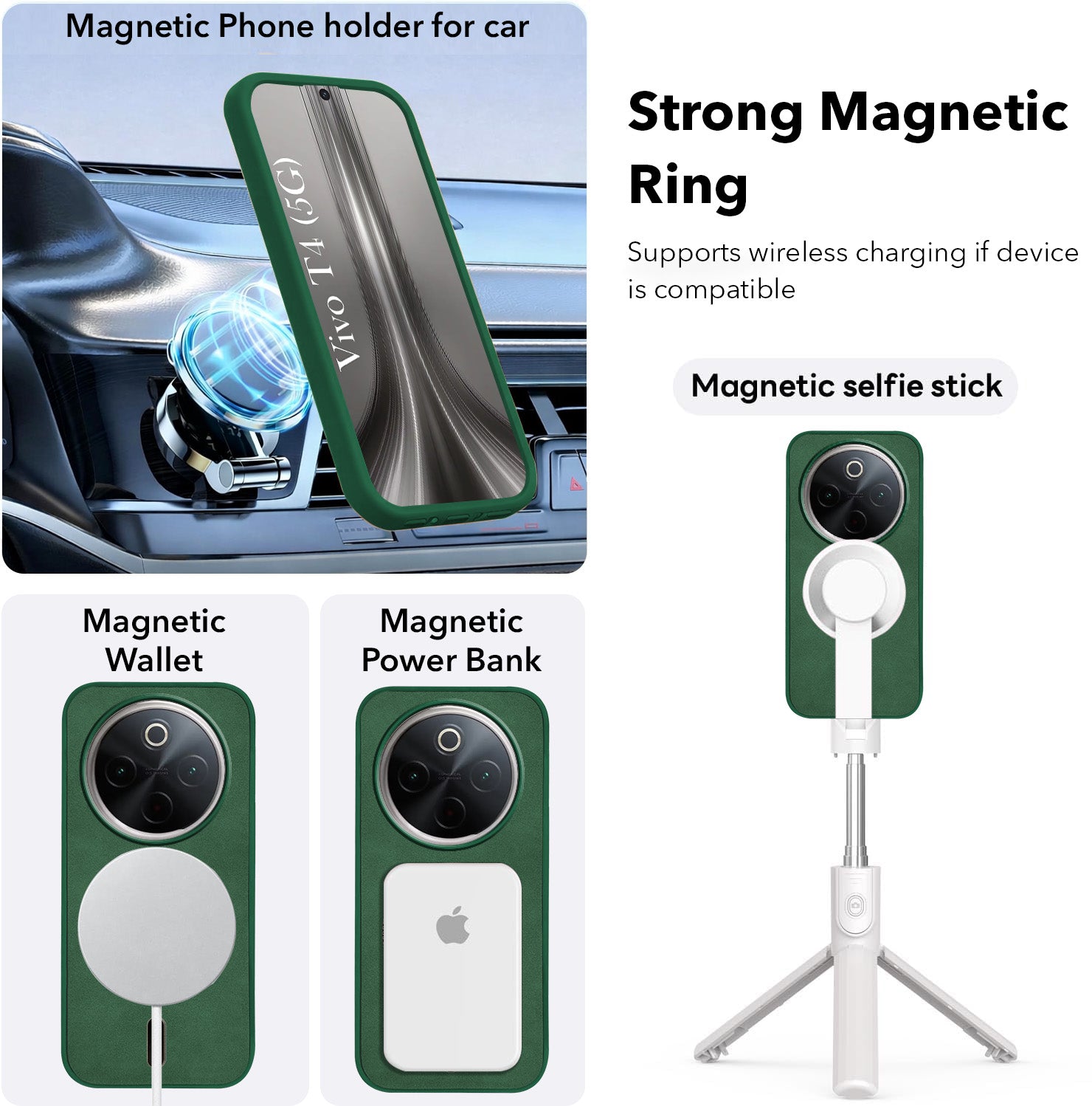 For Vivo T4 Back Cover Case Leather Finish (MagSafe Compatible Wireless Charging | Soft Touch | Camera Bump Protection)