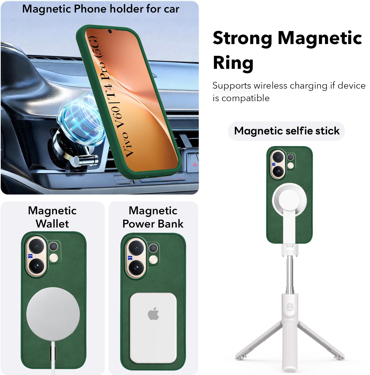 For Vivo V60 | Vivo T4 Pro Back Cover Case Leather Finish (MagSafe Compatible Wireless Charging | Soft Touch | Camera Bump Protection)