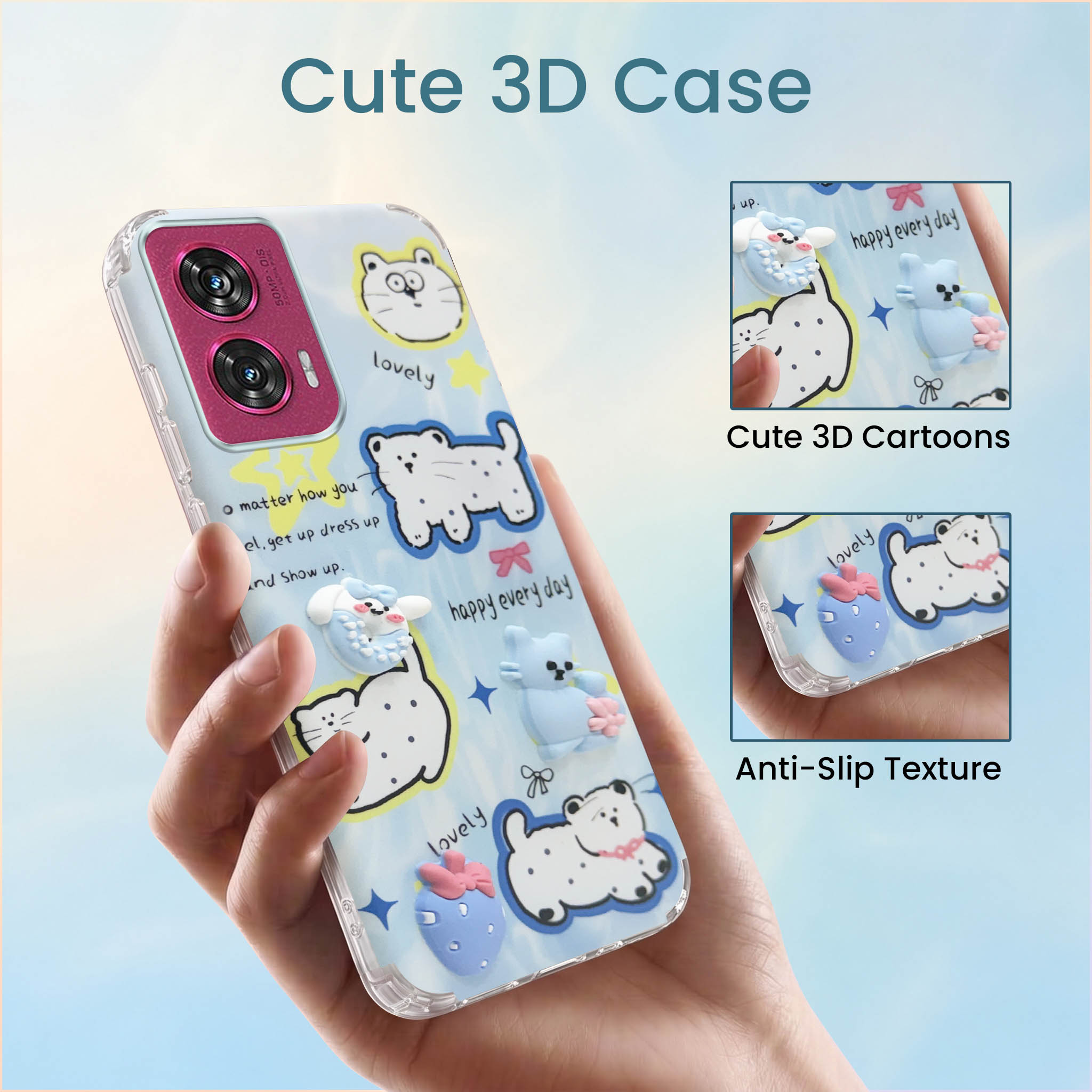 For Motorola Moto Edge 50 Fusion Back Cover Case (3D Cute Cartoons | Hard Back Side Soft | Matte Premium Finish | HD Printing)